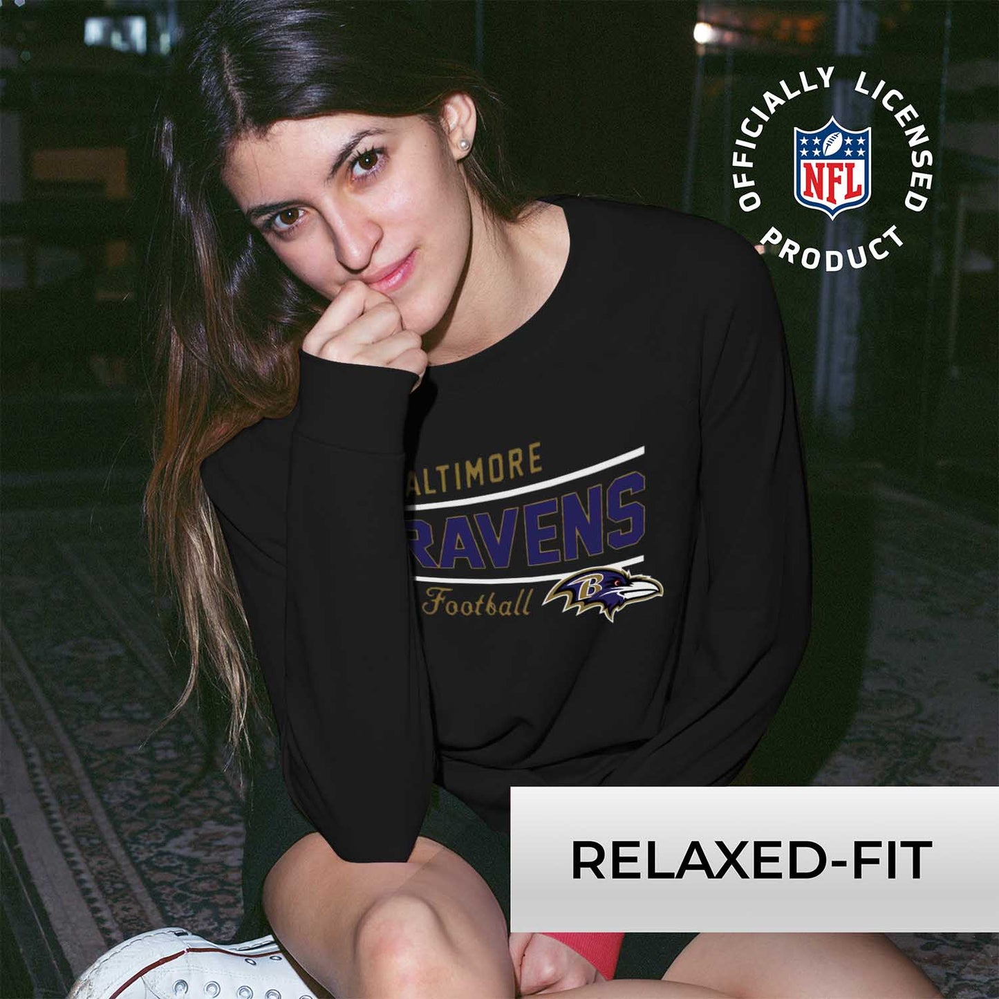 Baltimore Ravens NFL Womens Crew Neck Light Weight - Black