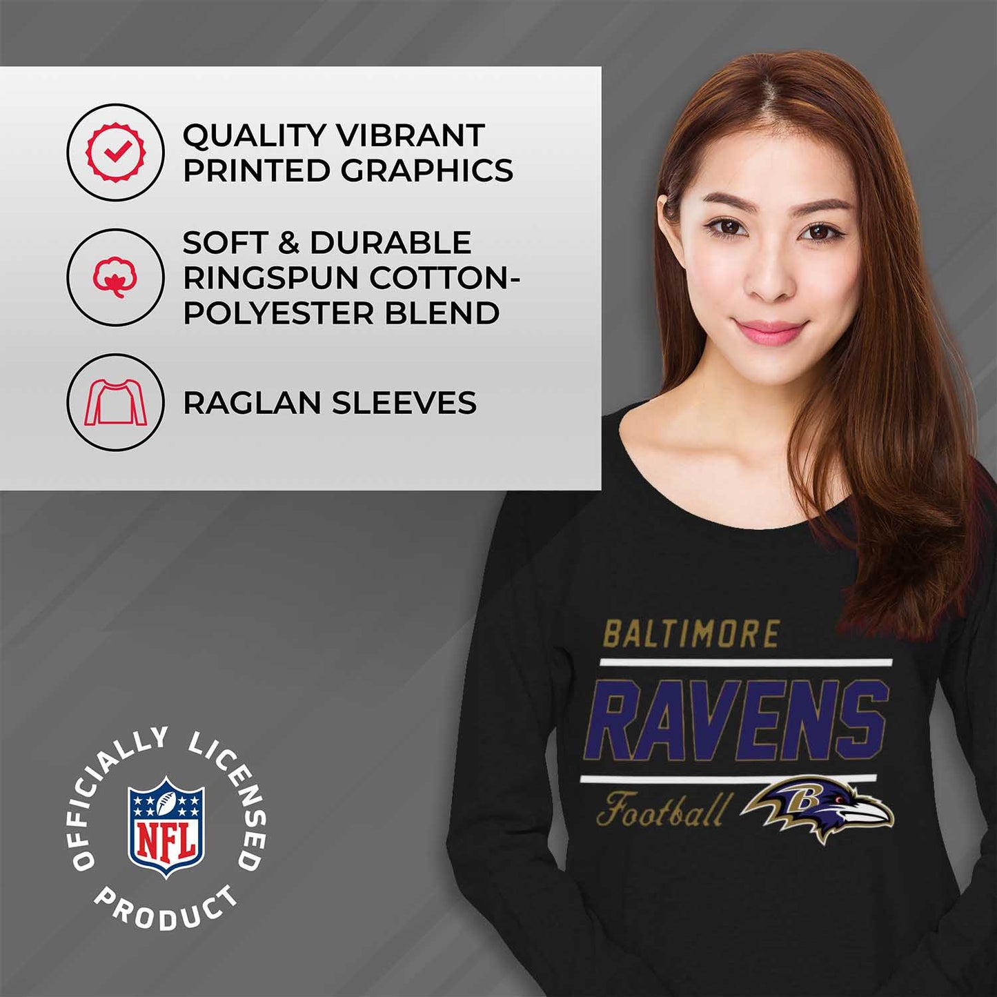 Baltimore Ravens NFL Womens Crew Neck Light Weight - Black