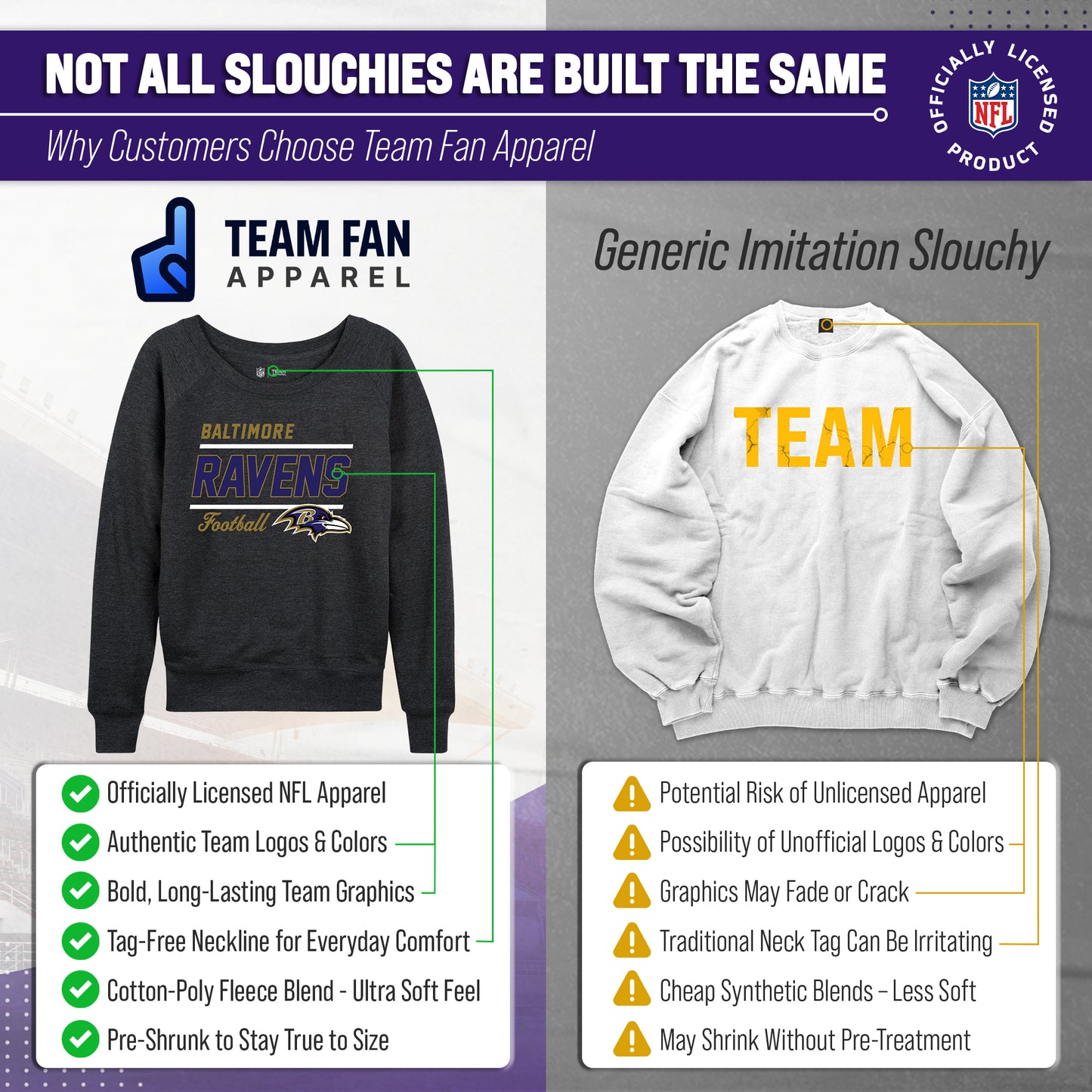 Baltimore Ravens NFL Womens Crew Neck Light Weight - Charcoal