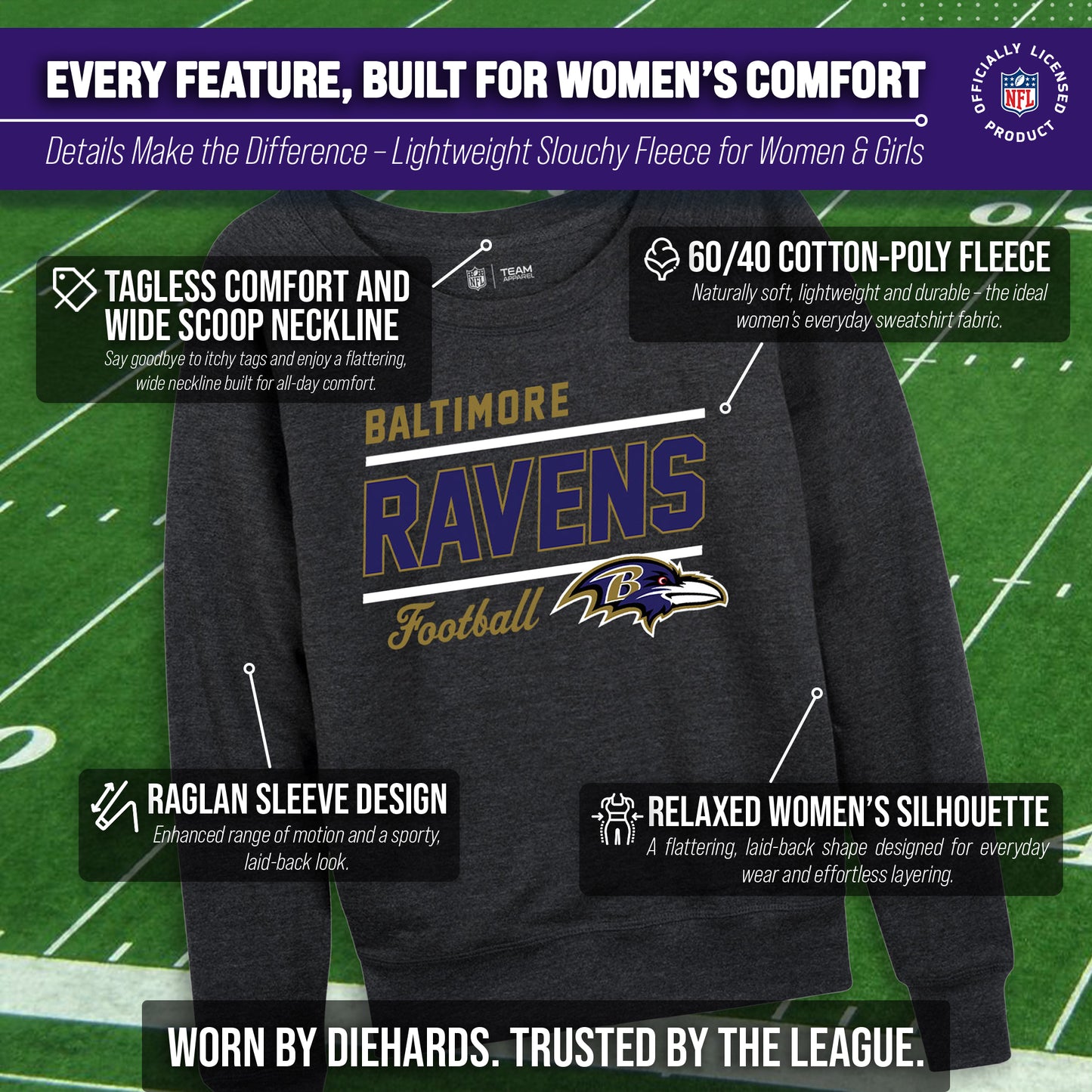 Minnesota Vikings NFL Womens Crew Neck Light Weight - Charcoal