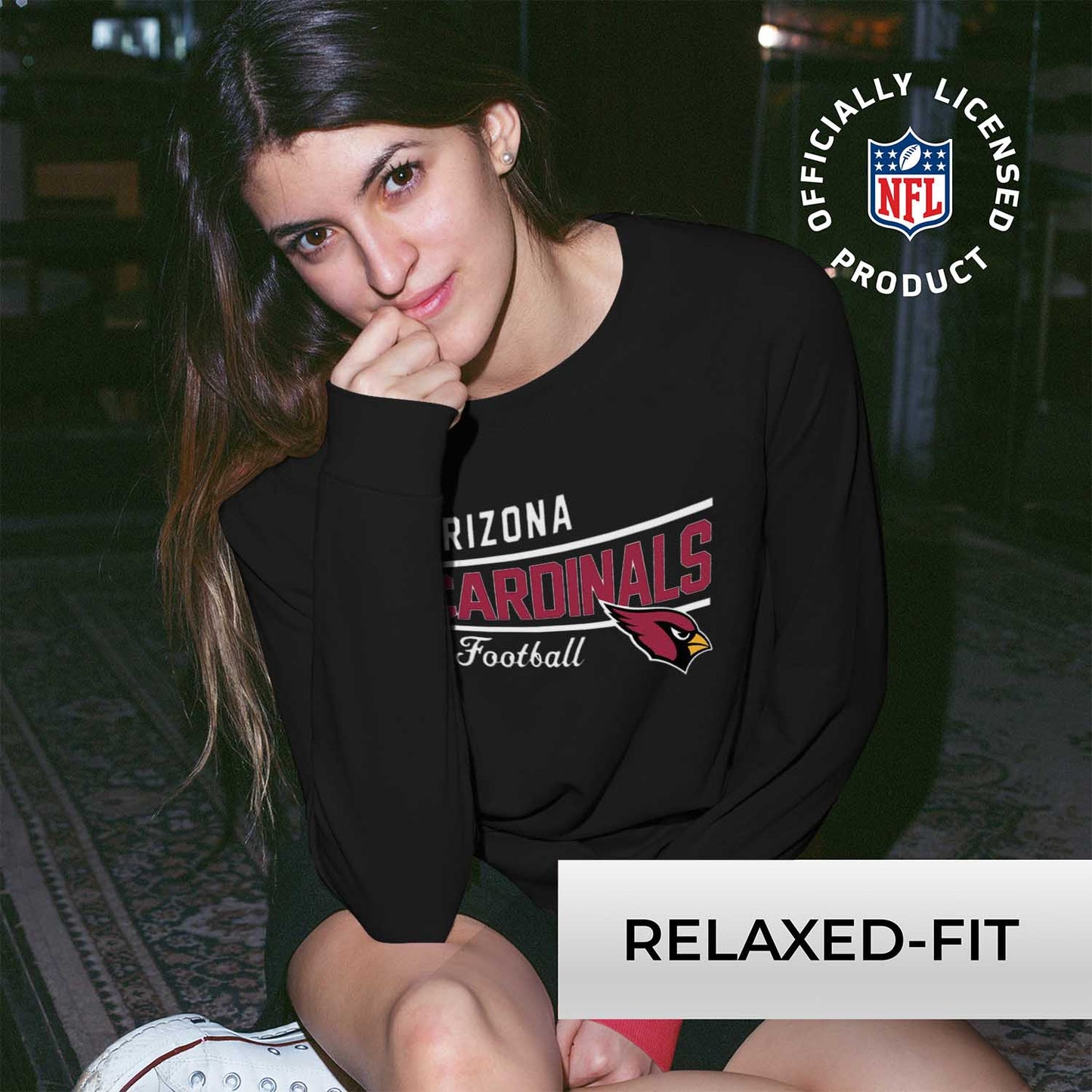 Arizona Cardinals NFL Womens Crew Neck Light Weight - Black