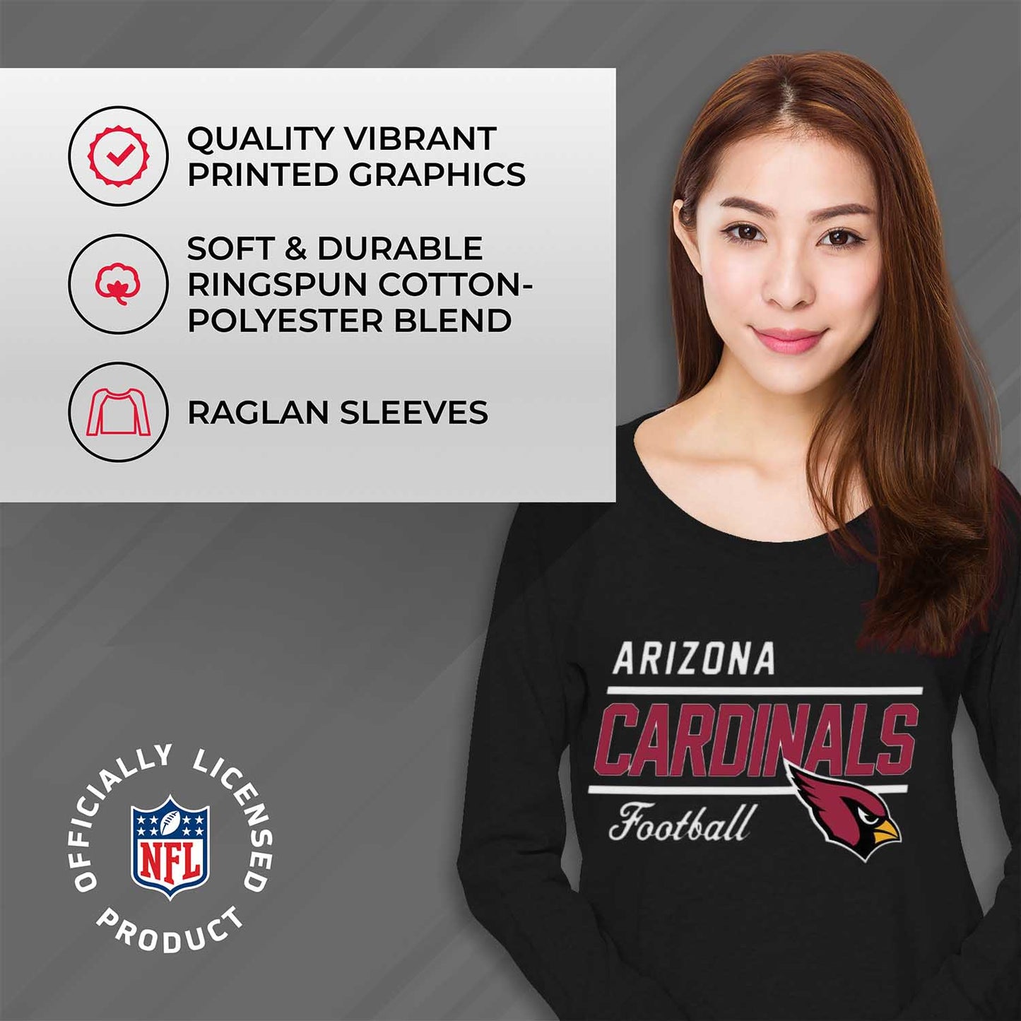 Arizona Cardinals NFL Womens Crew Neck Light Weight - Black