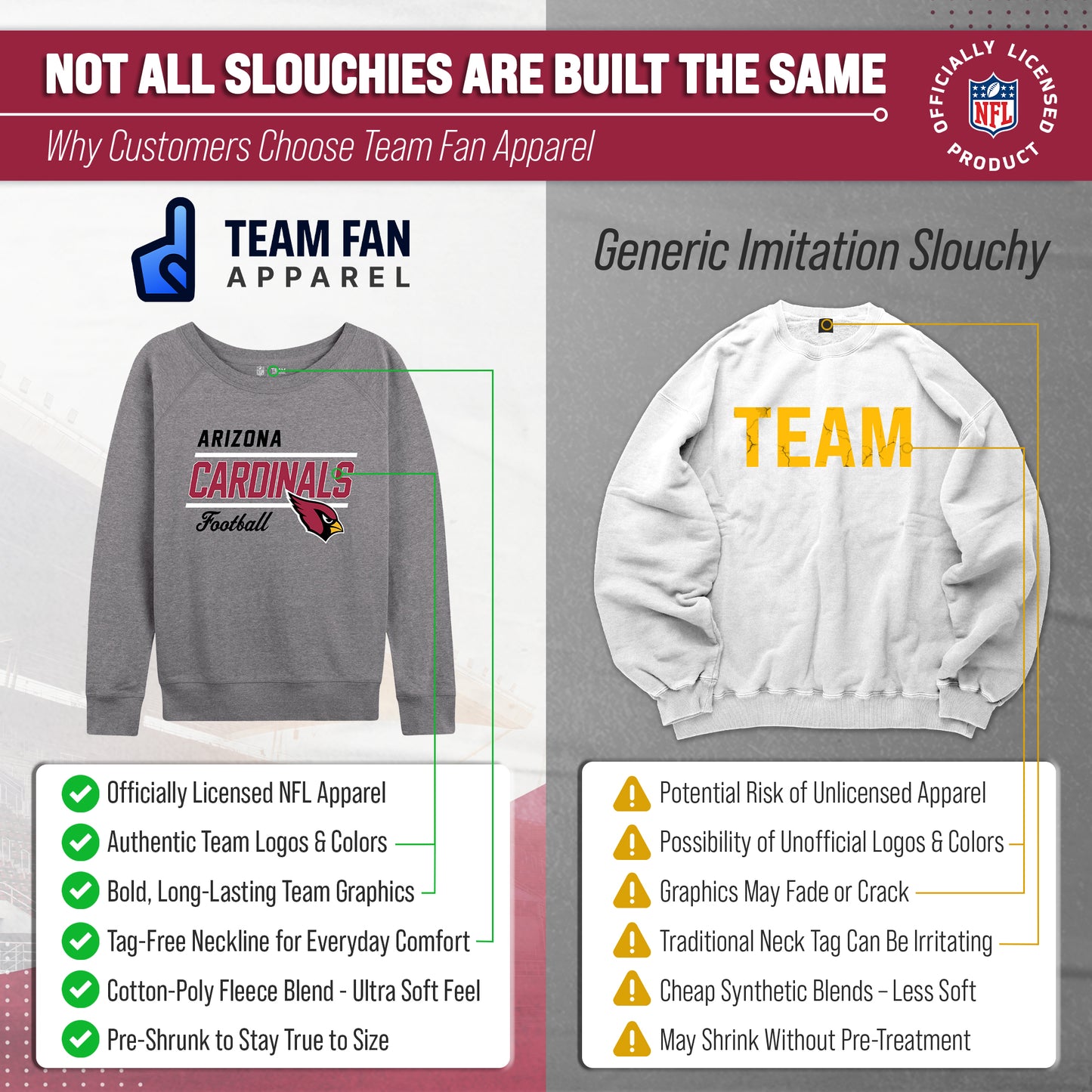 Arizona Cardinals NFL Womens Crew Neck Light Weight - Sport Gray