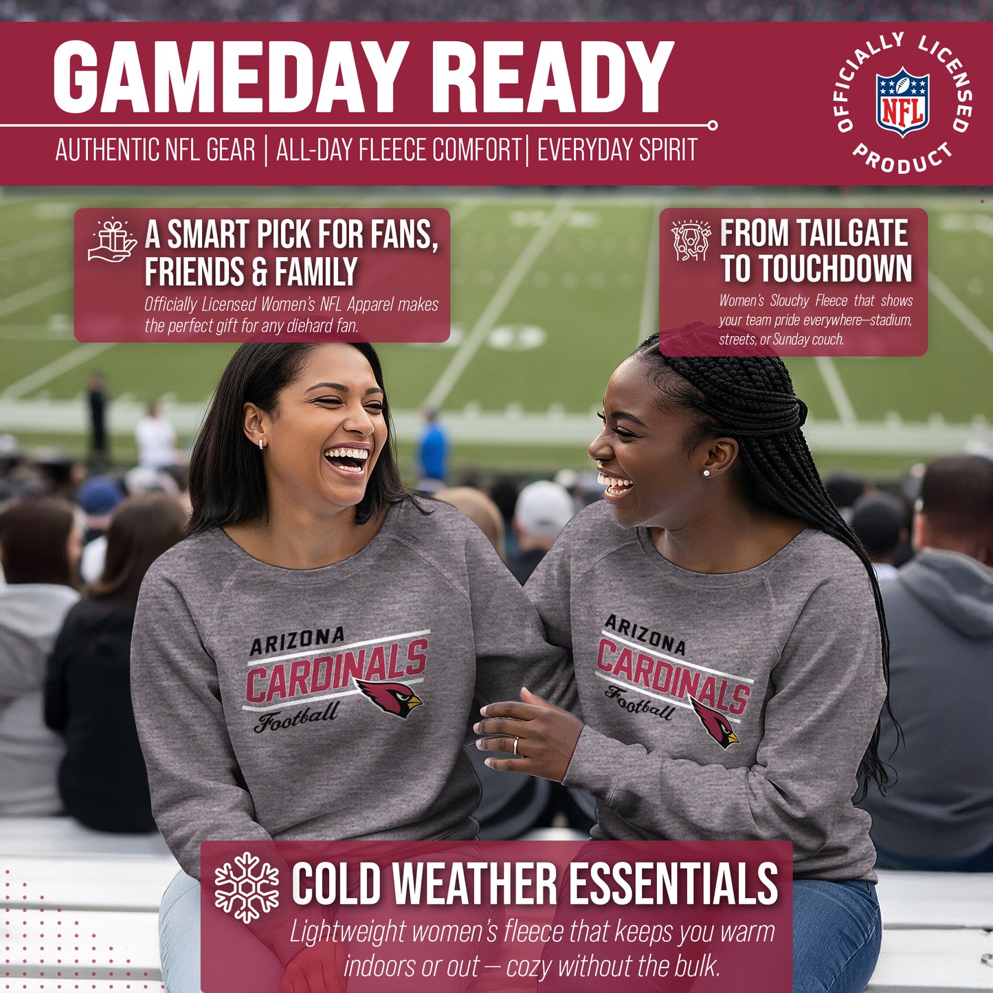 Arizona Cardinals NFL Womens Crew Neck Light Weight - Sport Gray