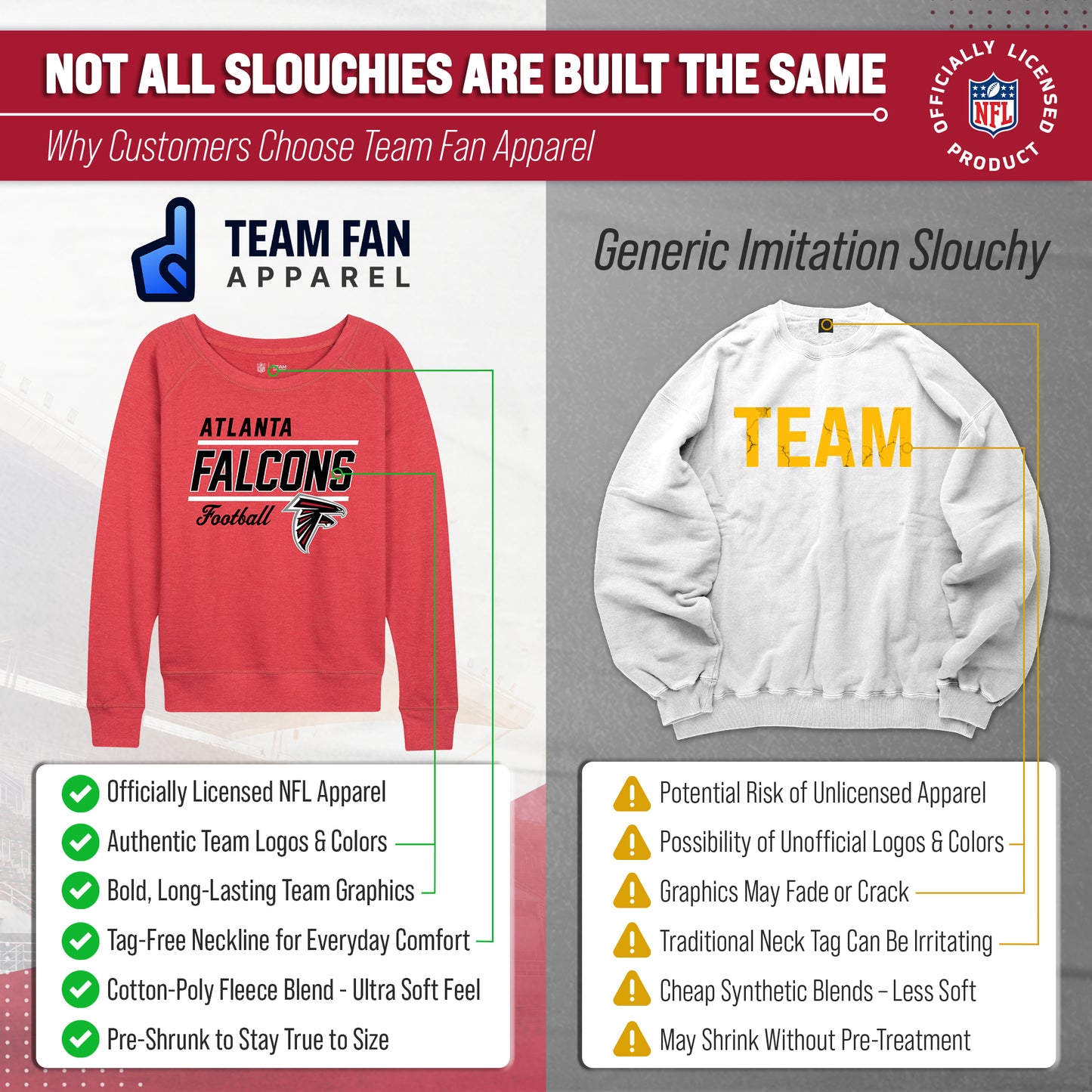 Atlanta Falcons NFL Womens Crew Neck Light Weight - Red