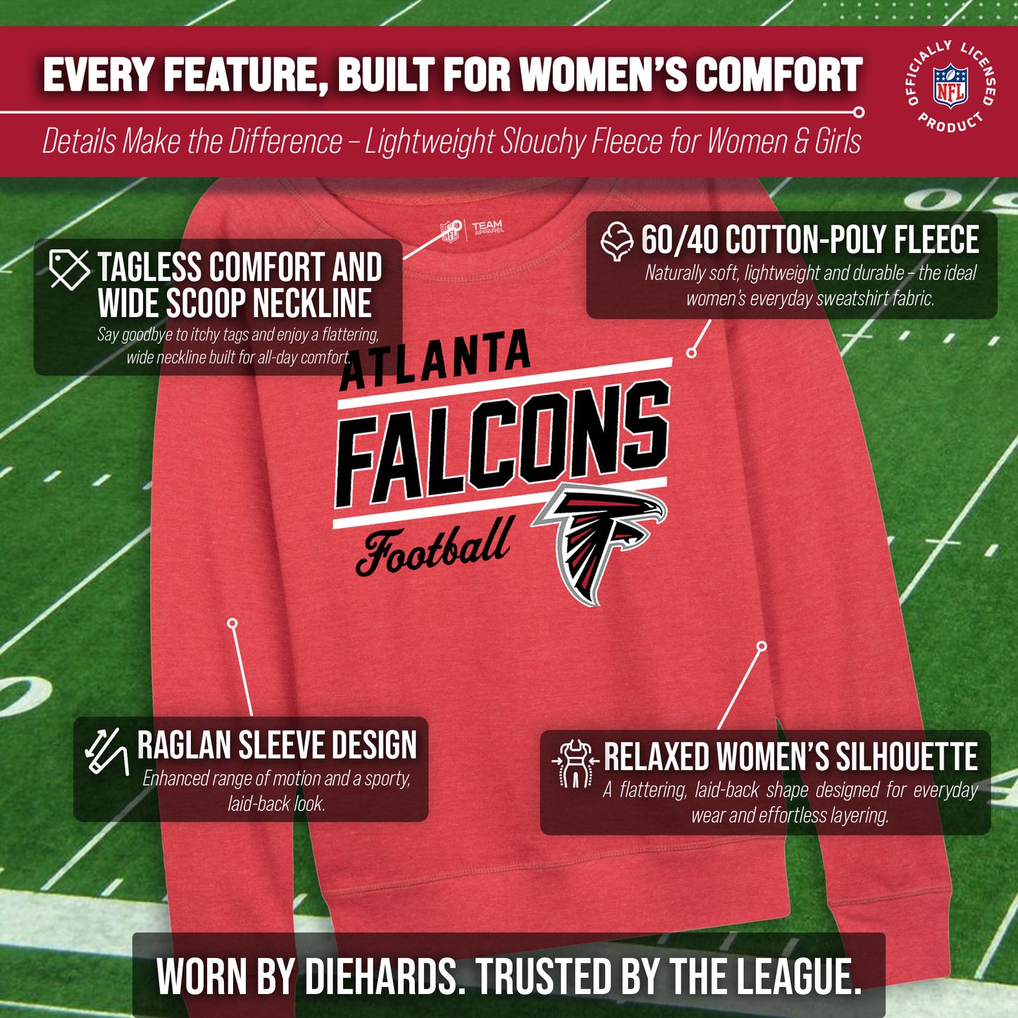 Atlanta Falcons NFL Womens Crew Neck Light Weight - Red