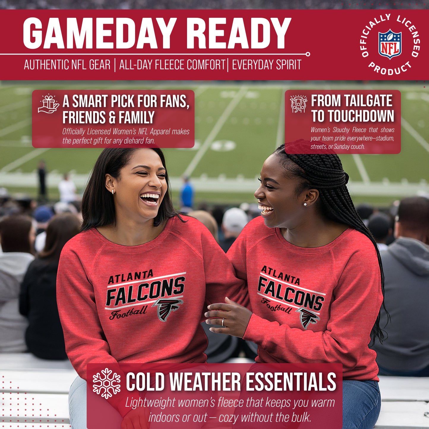 Atlanta Falcons NFL Womens Crew Neck Light Weight - Red