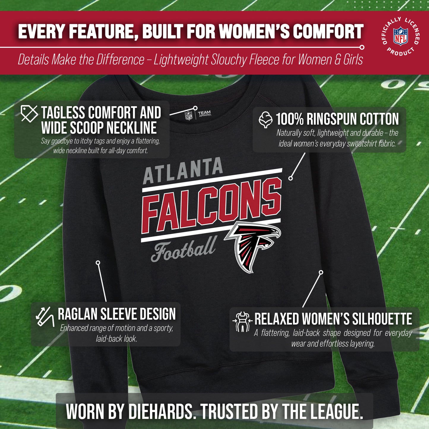 Atlanta Falcons NFL Womens Crew Neck Light Weight - Black