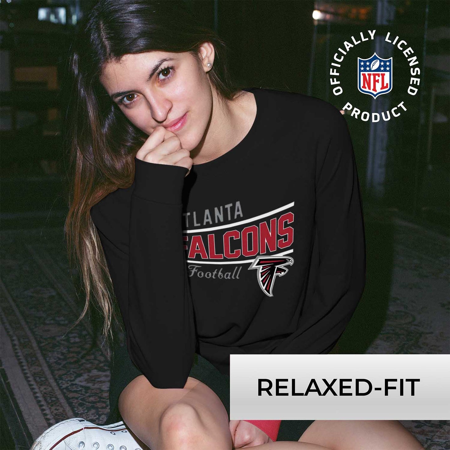 Atlanta Falcons NFL Womens Crew Neck Light Weight - Black