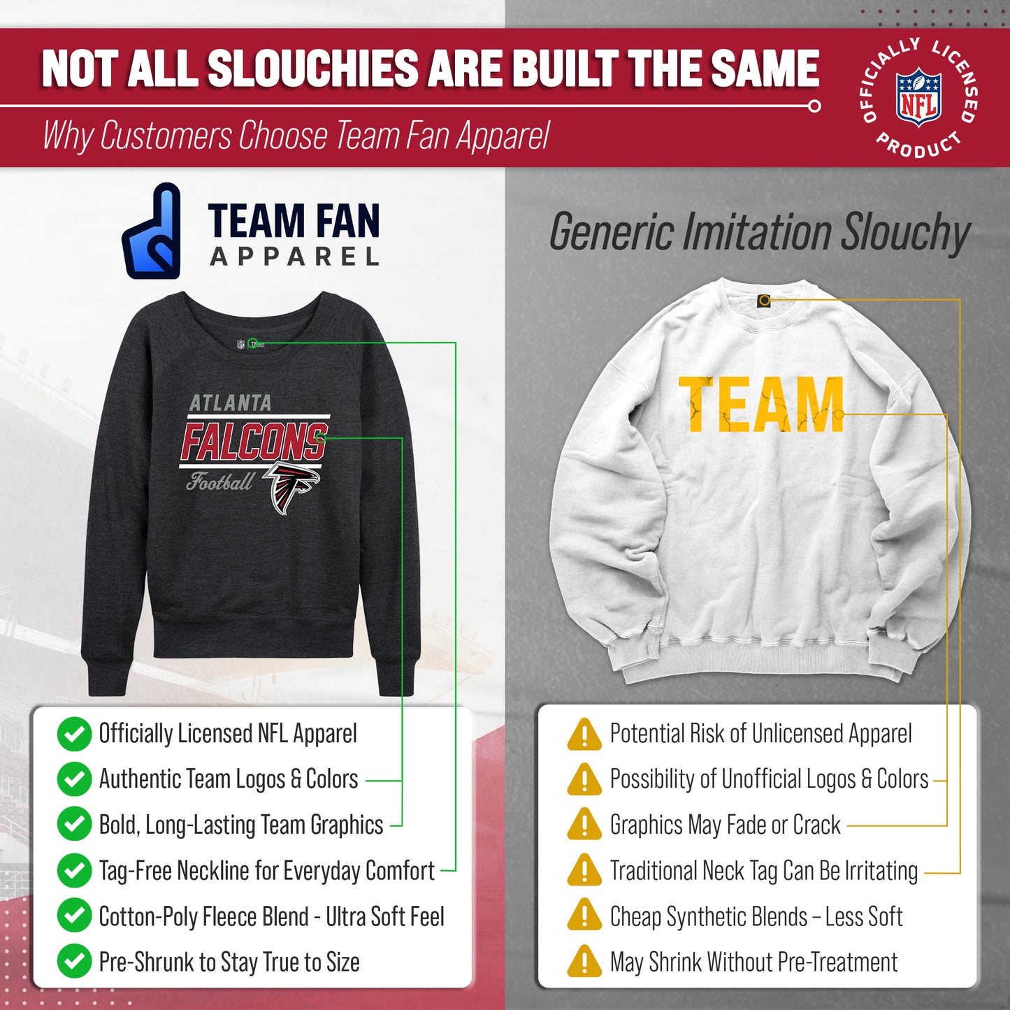 Atlanta Falcons NFL Womens Crew Neck Light Weight - Charcoal