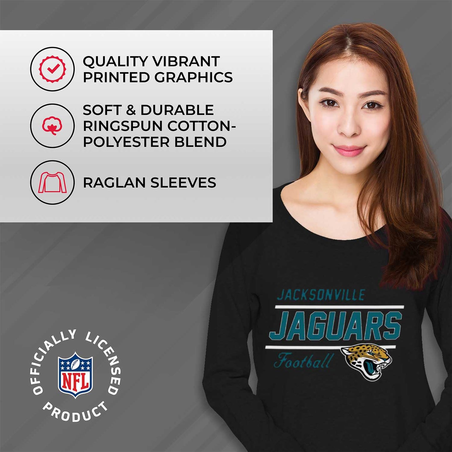 Jacksonville Jaguars NFL Womens Crew Neck Light Weight - Black