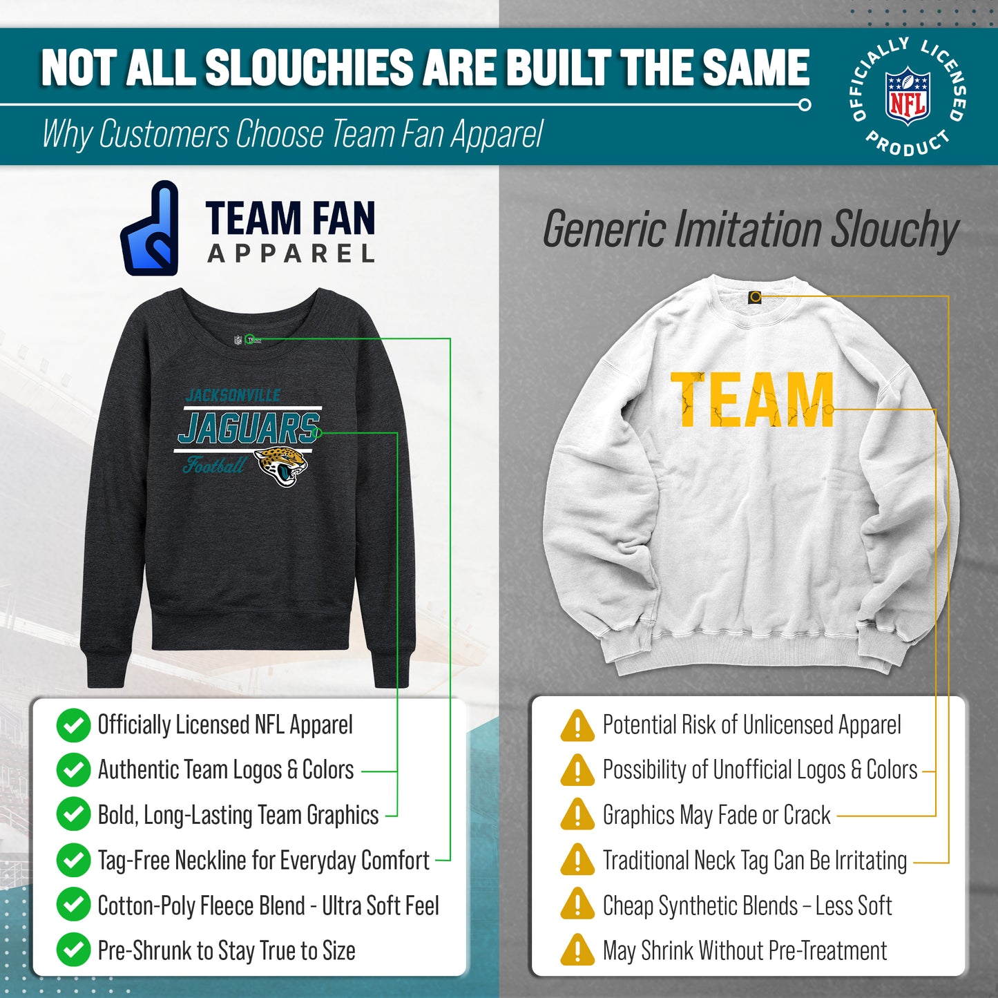 Jacksonville Jaguars NFL Womens Crew Neck Light Weight - Charcoal