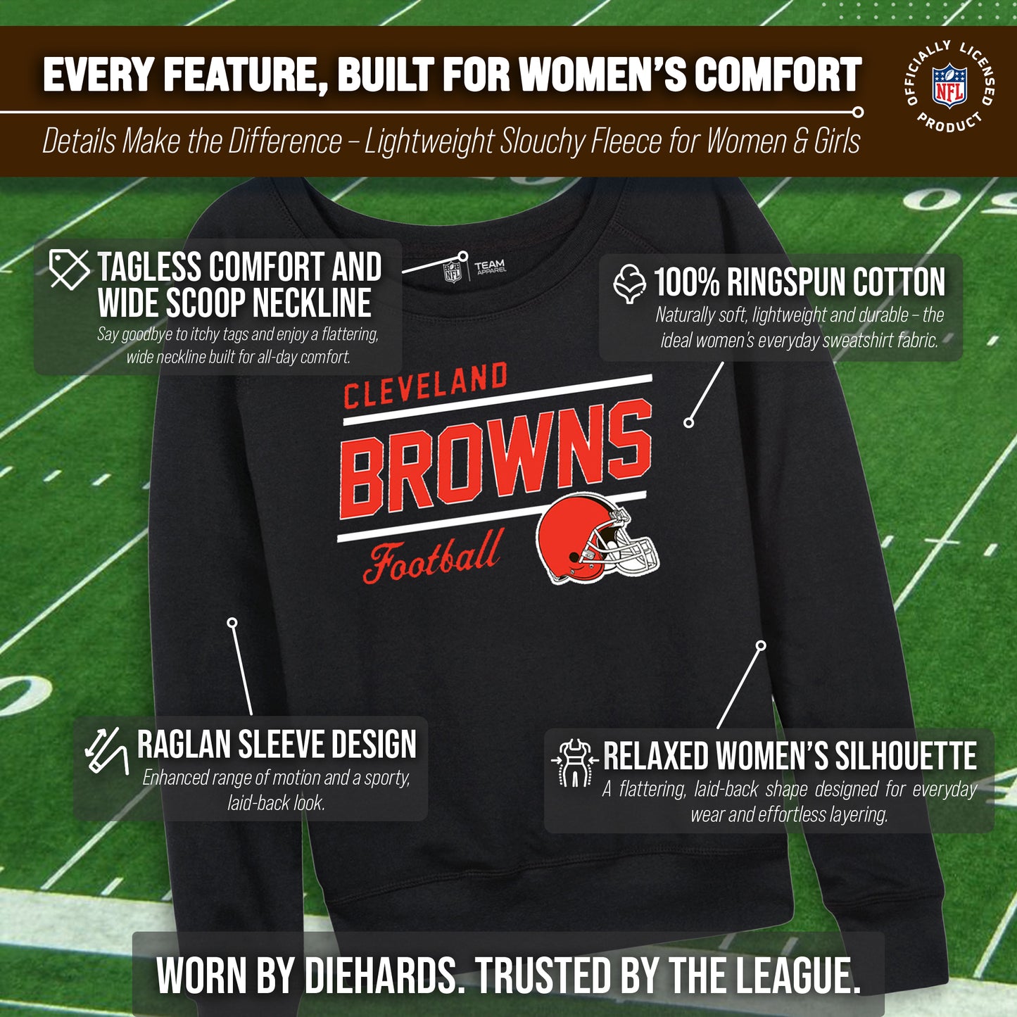 Cleveland Browns NFL Womens Crew Neck Light Weight - Black