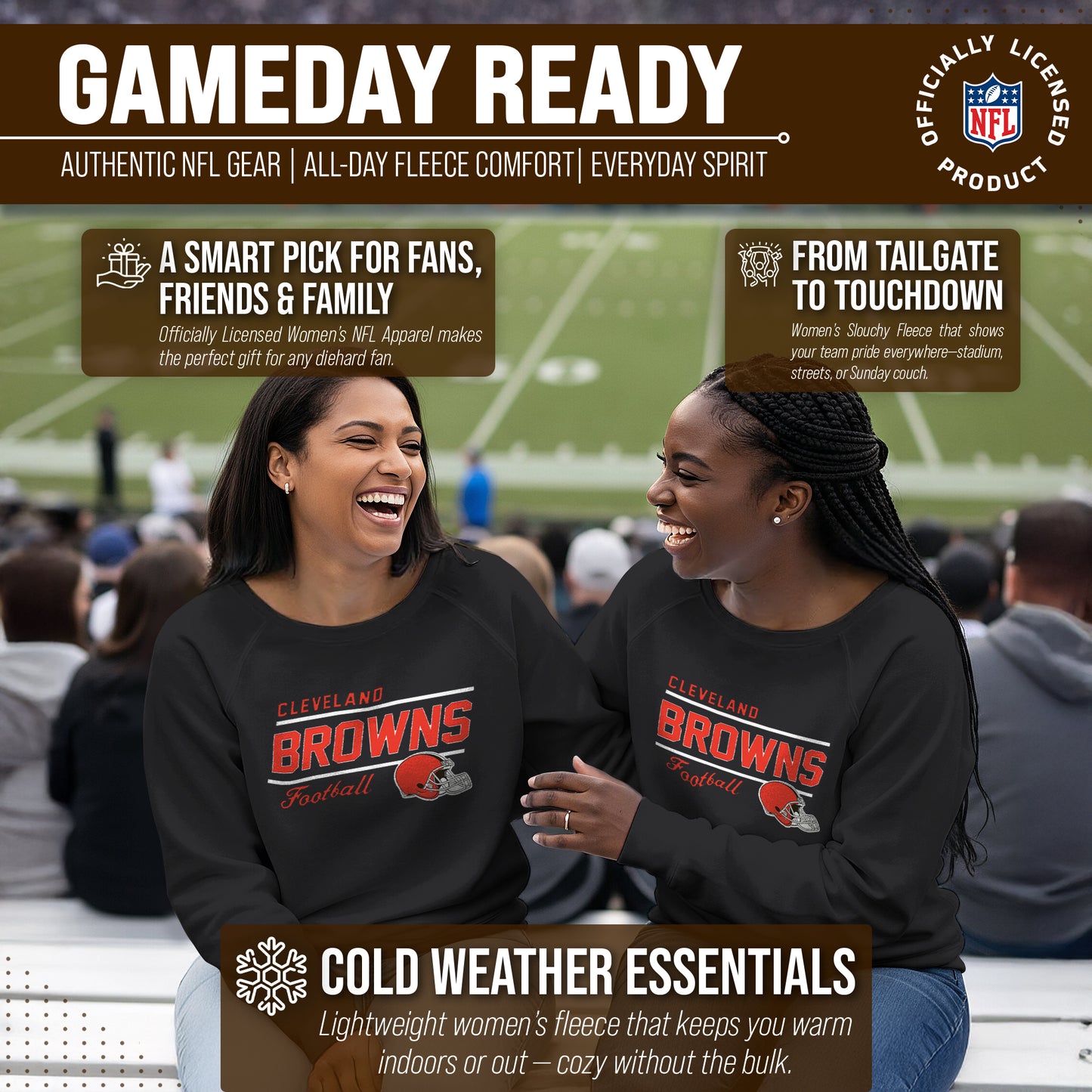 Cleveland Browns NFL Womens Crew Neck Light Weight - Black