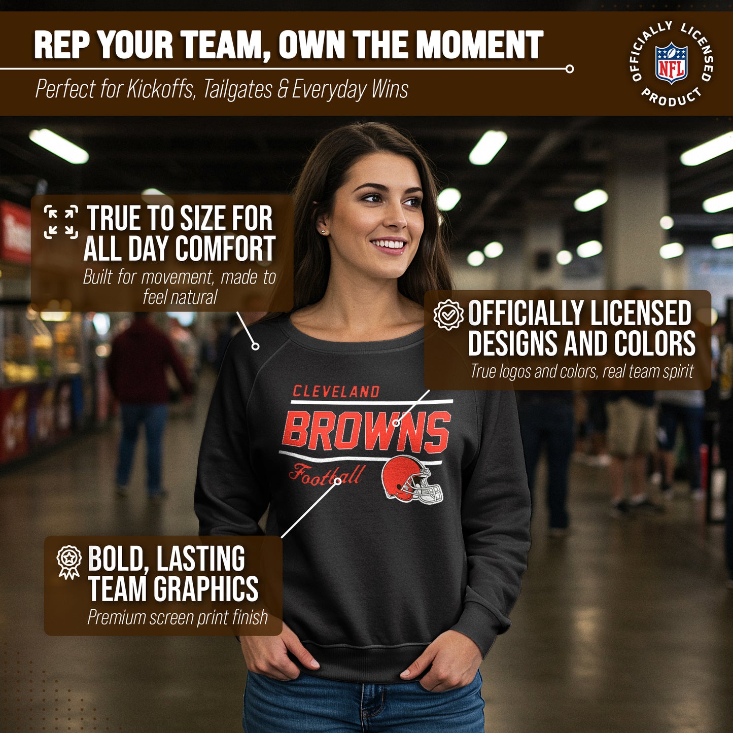 Cleveland Browns NFL Womens Crew Neck Light Weight - Black