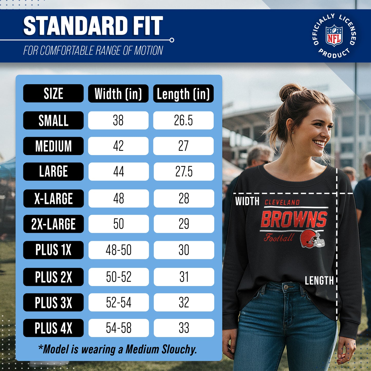 Cleveland Browns NFL Womens Crew Neck Light Weight - Black