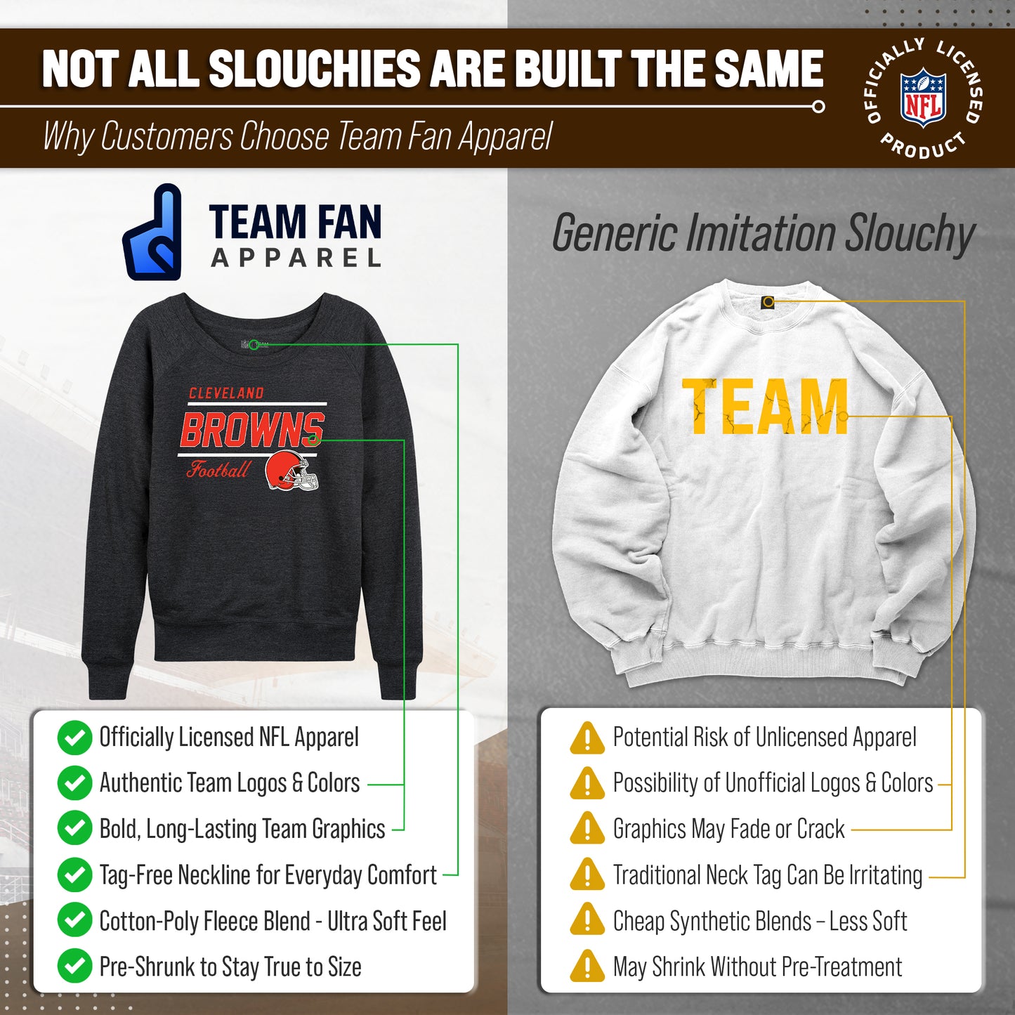 Cleveland Browns NFL Womens Crew Neck Light Weight - Charcoal