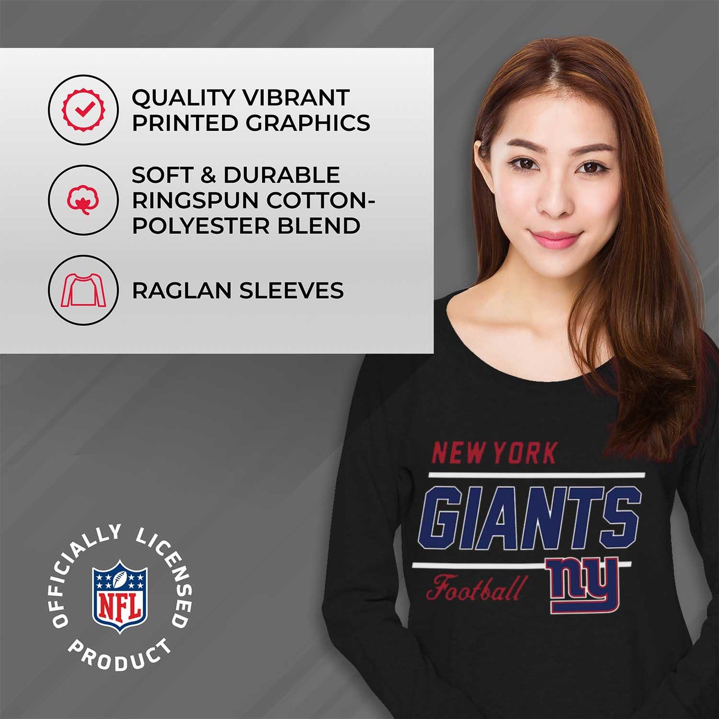 New York Giants NFL Womens Crew Neck Light Weight - Black