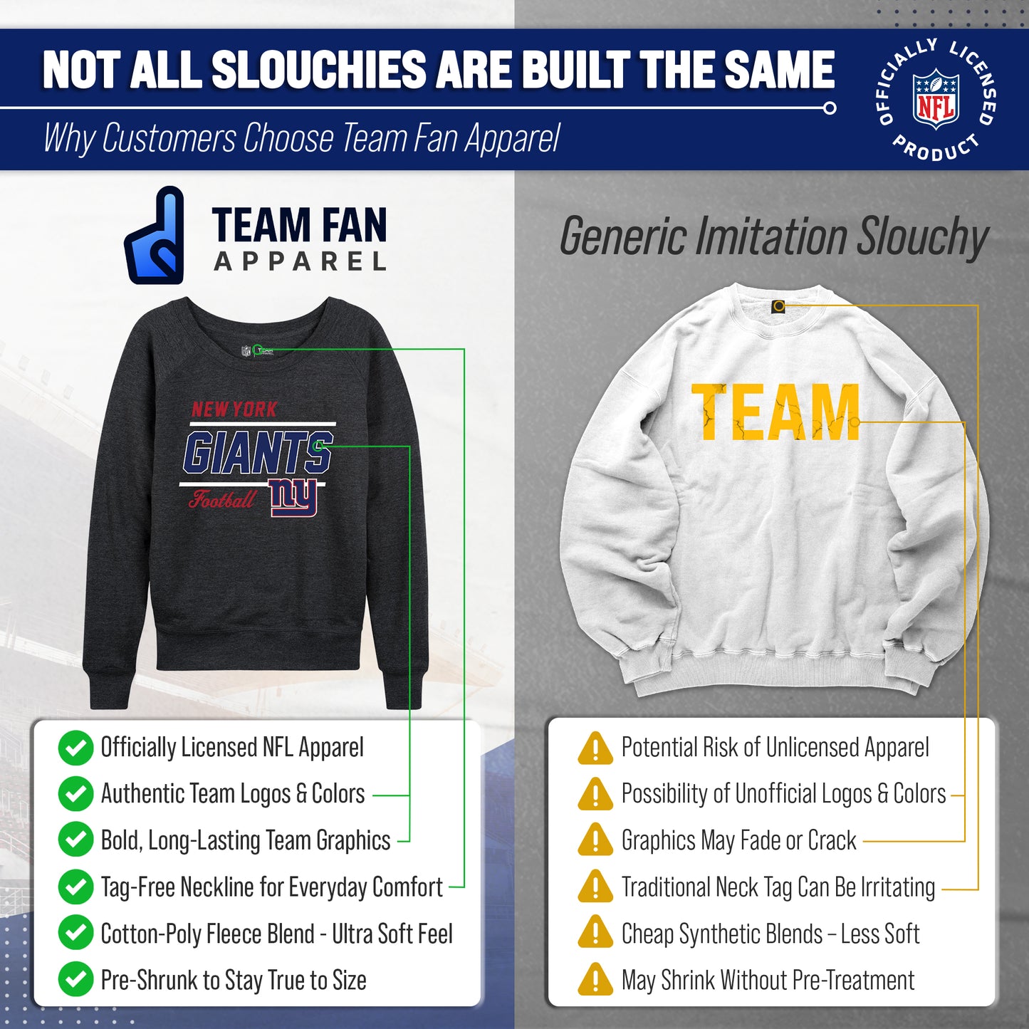 New York Giants NFL Womens Crew Neck Light Weight - Charcoal