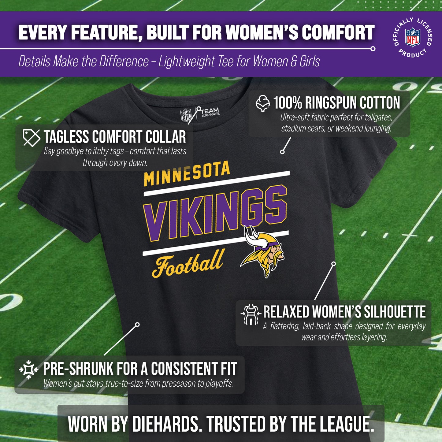 Minnesota Vikings NFL Gameday Women's Relaxed Fit T-shirt - Black