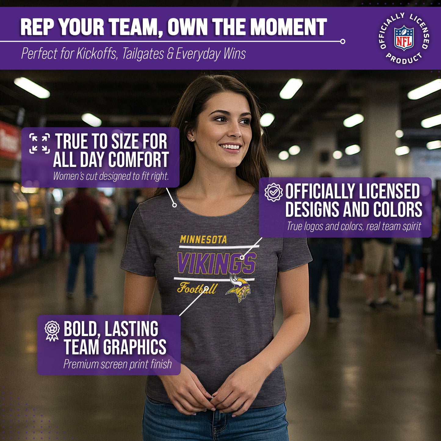 Minnesota Vikings NFL Gameday Women's Relaxed Fit T-shirt - Team Color
