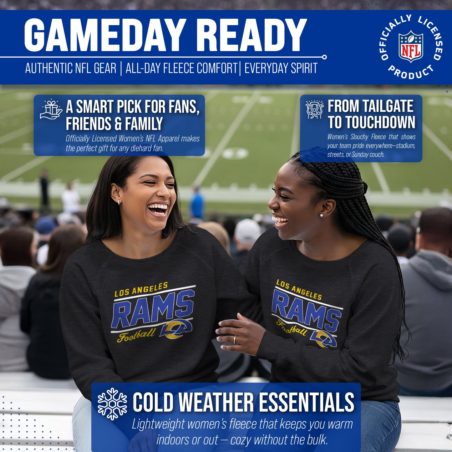 Los Angeles Rams NFL Womens Crew Neck Light Weight - Charcoal