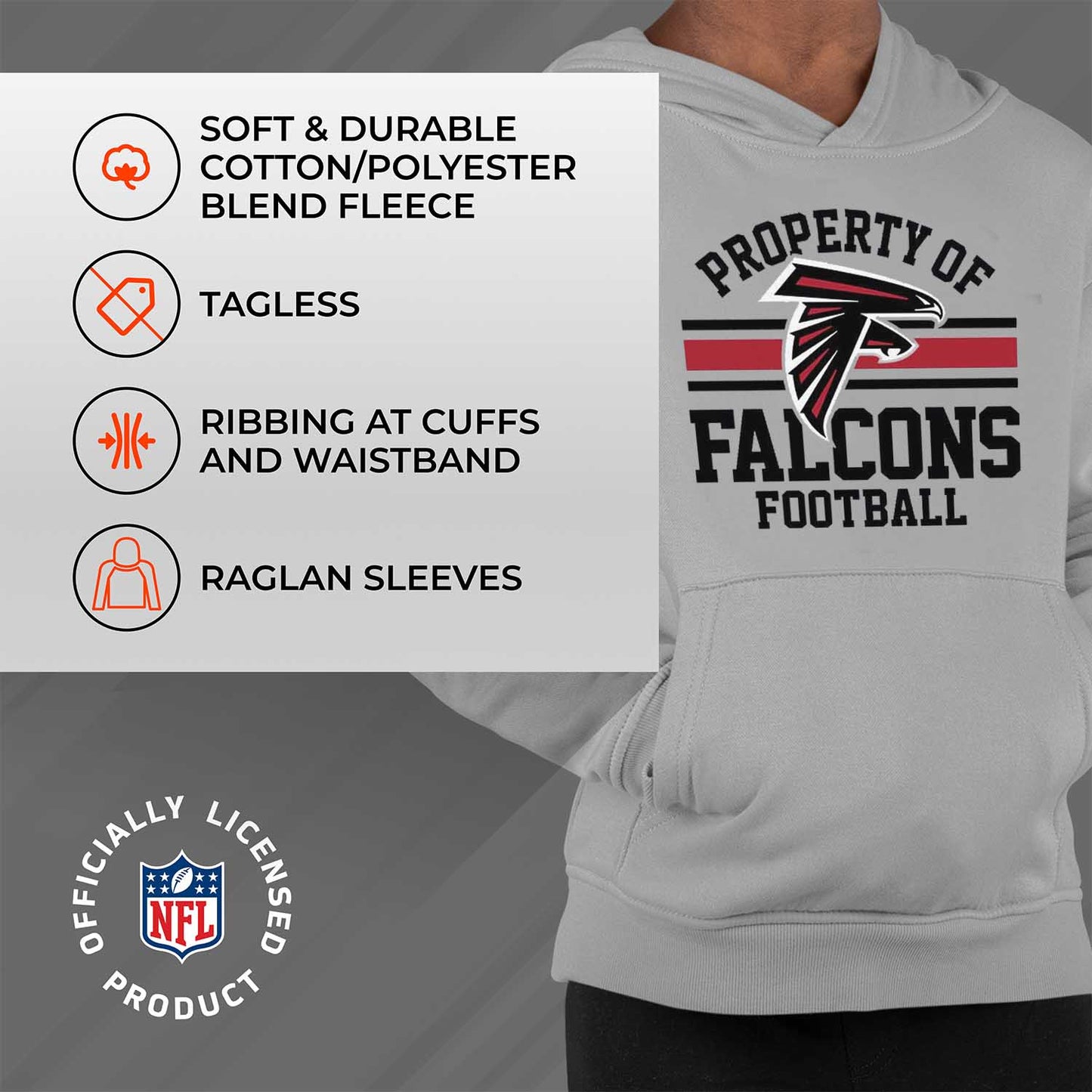 Atlanta Falcons NFL Youth Property Of Hooded Sweatshirt - Sport Gray