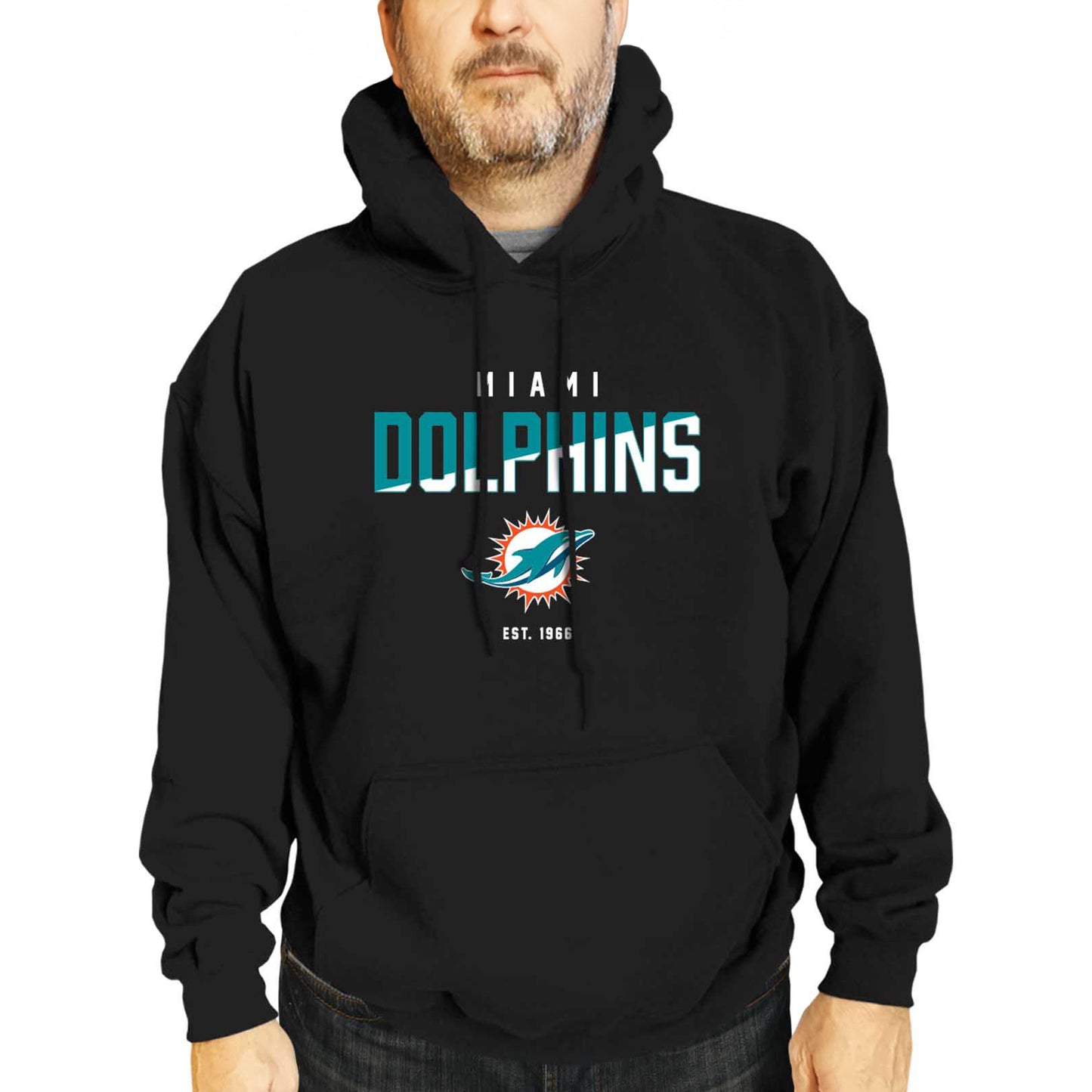 Miami Dolphins Adult NFL Diagonal Fade Fleece Hooded Sweatshirt - Black