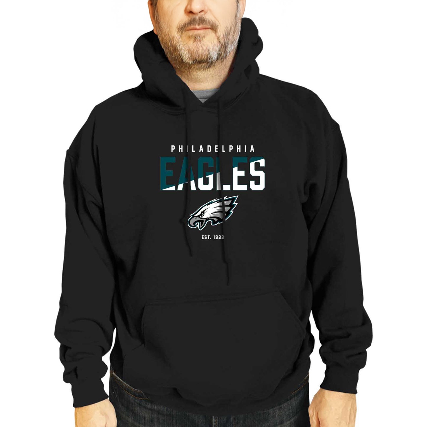 Philadelphia Eagles Adult NFL Diagonal Fade Fleece Hooded Sweatshirt - Black