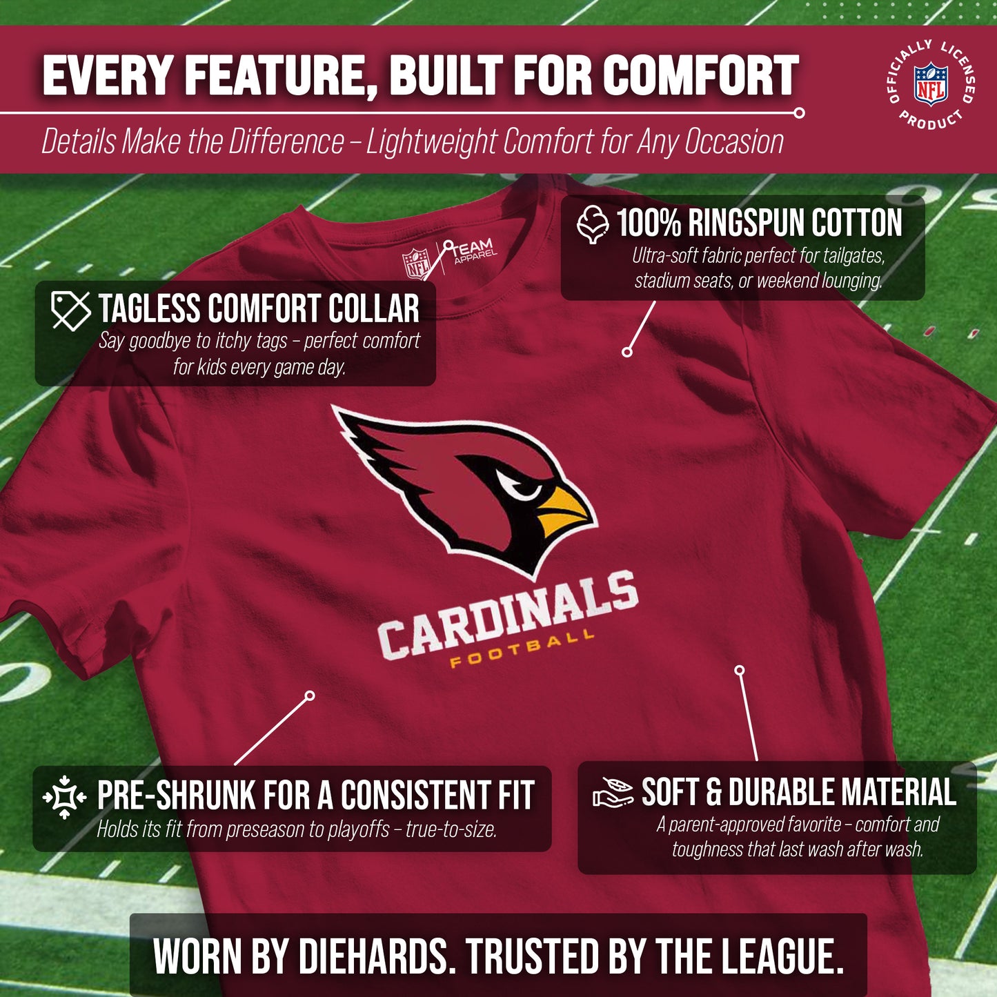 Arizona Cardinals Youth NFL Ultimate Fan Logo Short Sleeve T-Shirt - Cardinal