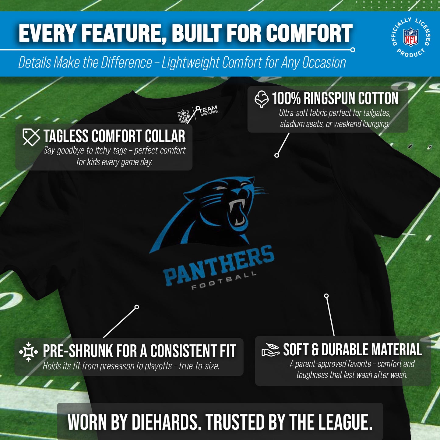 Carolina Panthers Youth NFL Ultimate Fan Logo Short Sleeve T-Shirt - Black