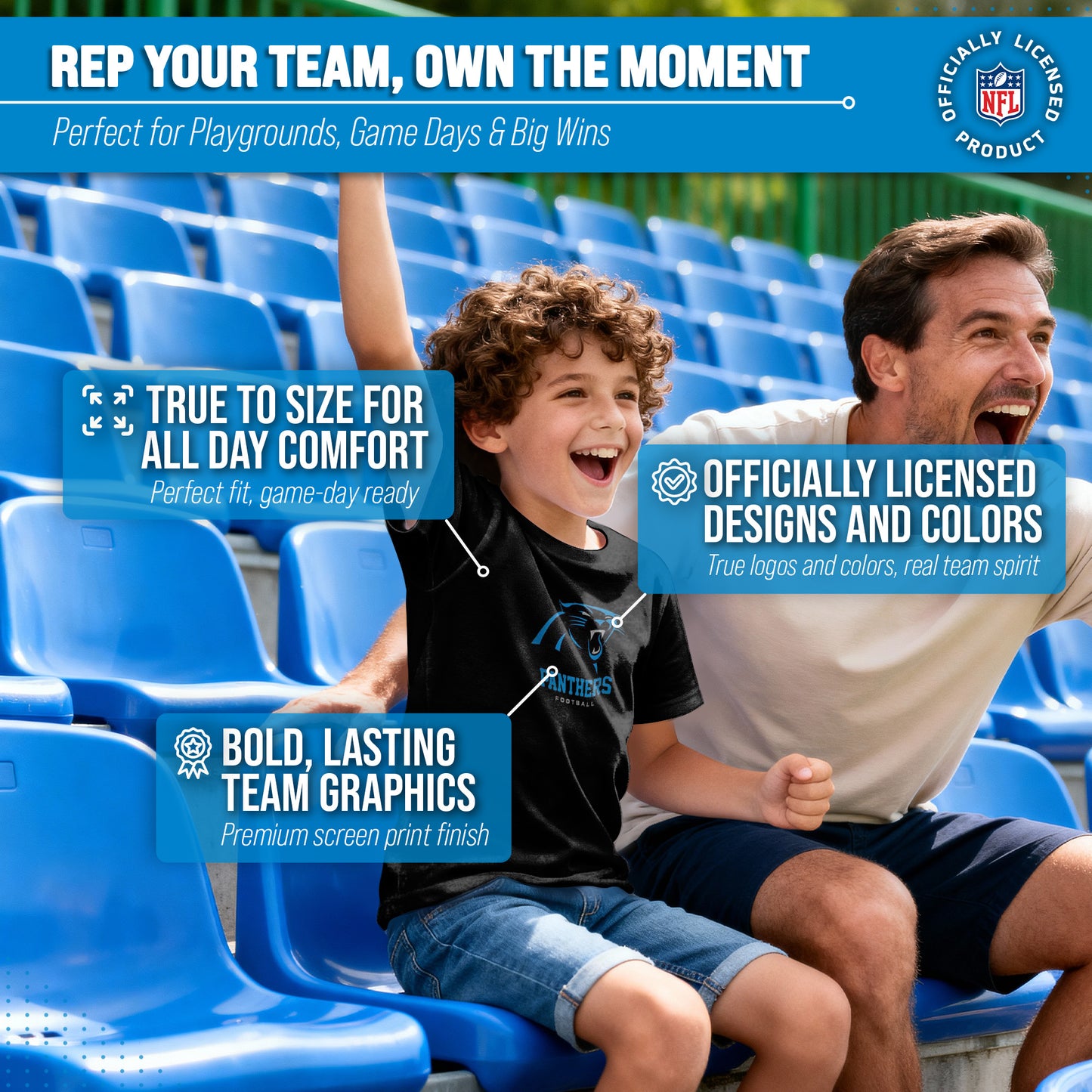 Carolina Panthers Youth NFL Ultimate Fan Logo Short Sleeve T-Shirt - Black