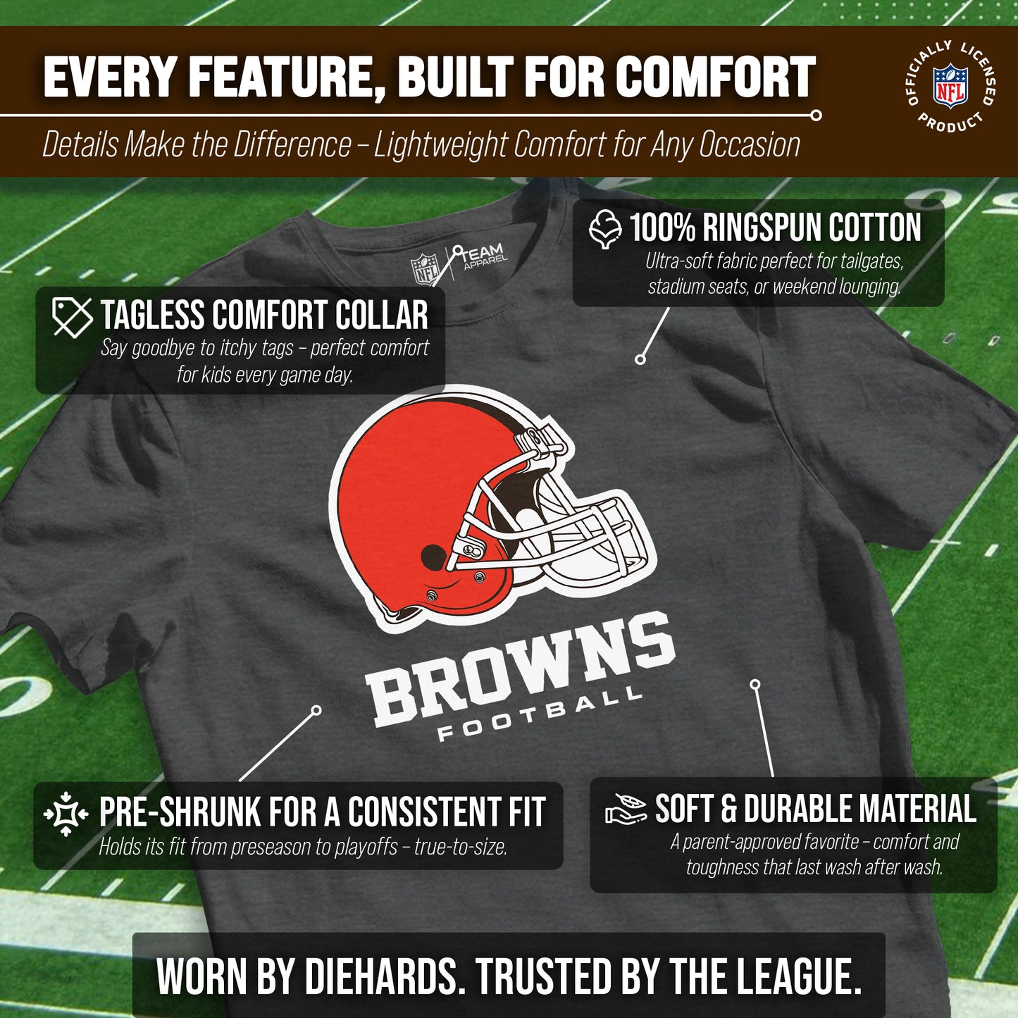 Cleveland Browns Youth NFL Ultimate Fan Logo Short Sleeve T-Shirt - Charcoal