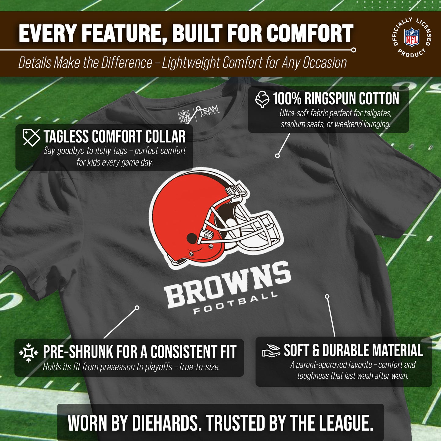 Cleveland Browns Youth NFL Ultimate Fan Logo Short Sleeve T-Shirt - Charcoal