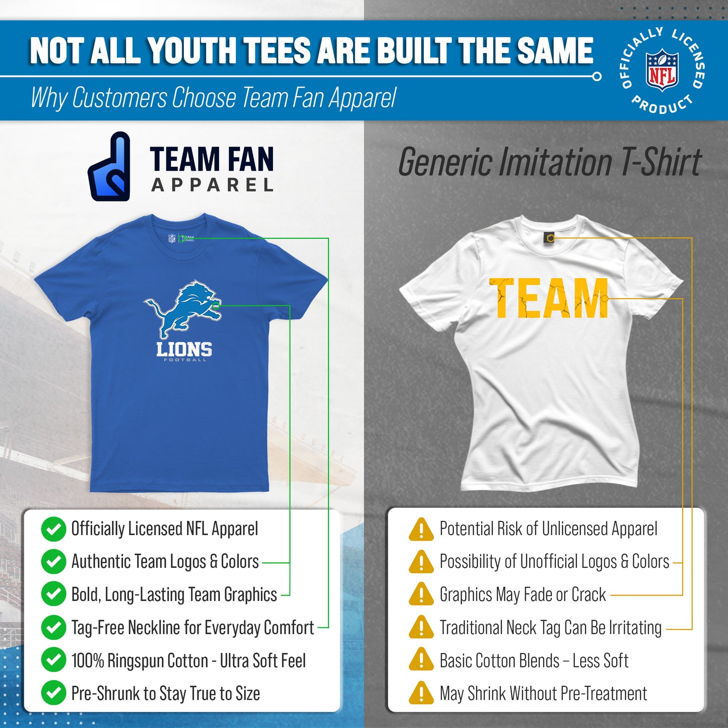 Detroit Lions Youth NFL Ultimate Fan Logo Short Sleeve T-Shirt - Royal