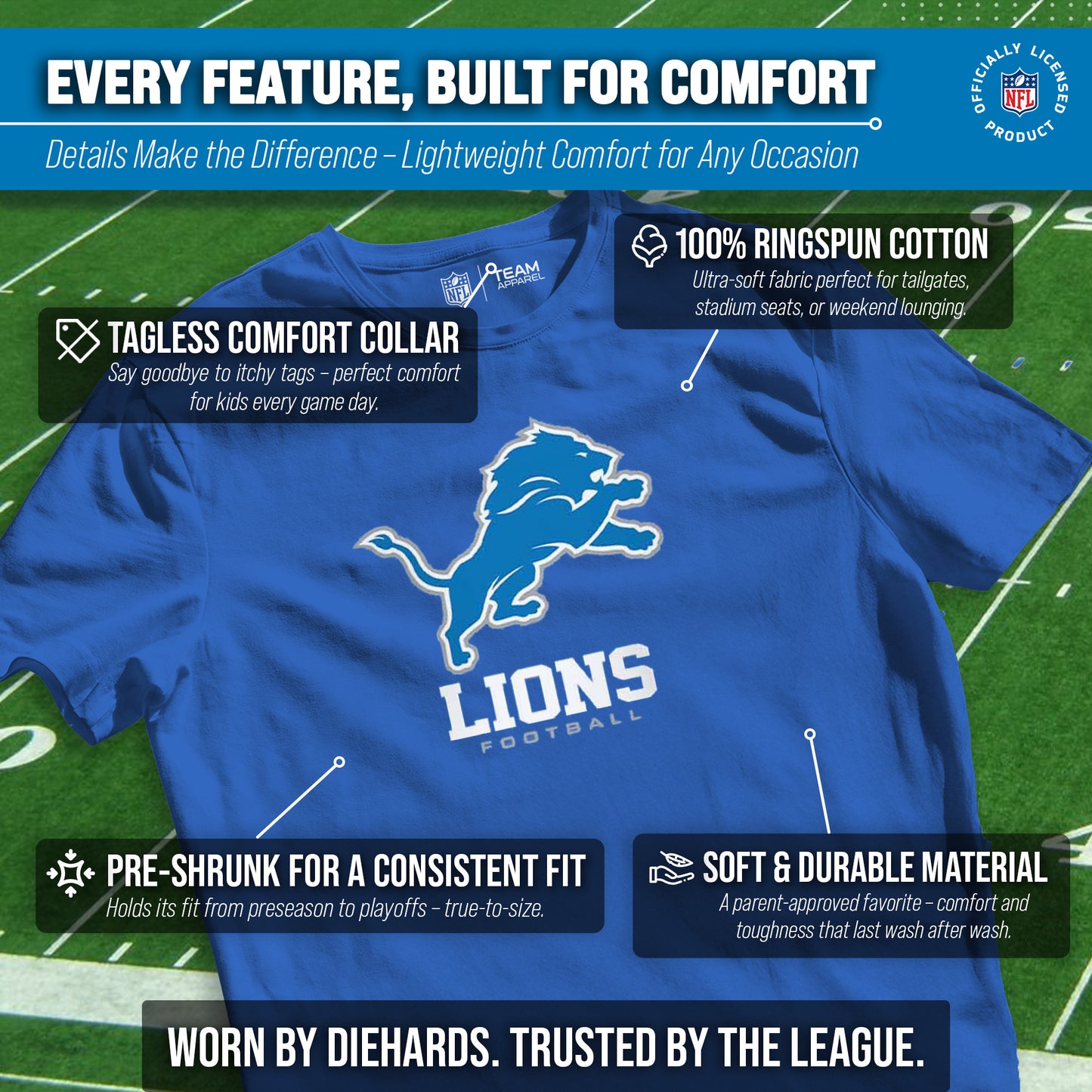 Detroit Lions Youth NFL Ultimate Fan Logo Short Sleeve T-Shirt - Royal