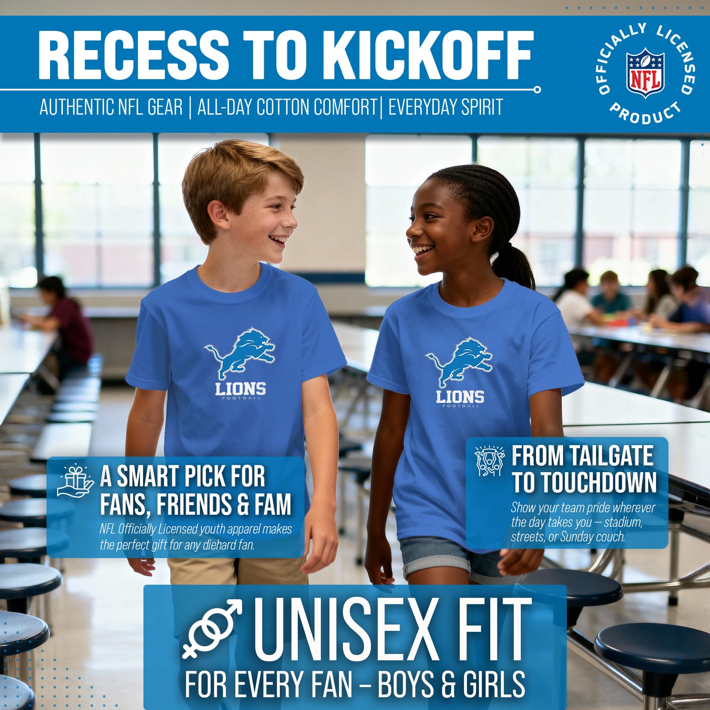 Detroit Lions Youth NFL Ultimate Fan Logo Short Sleeve T-Shirt - Royal