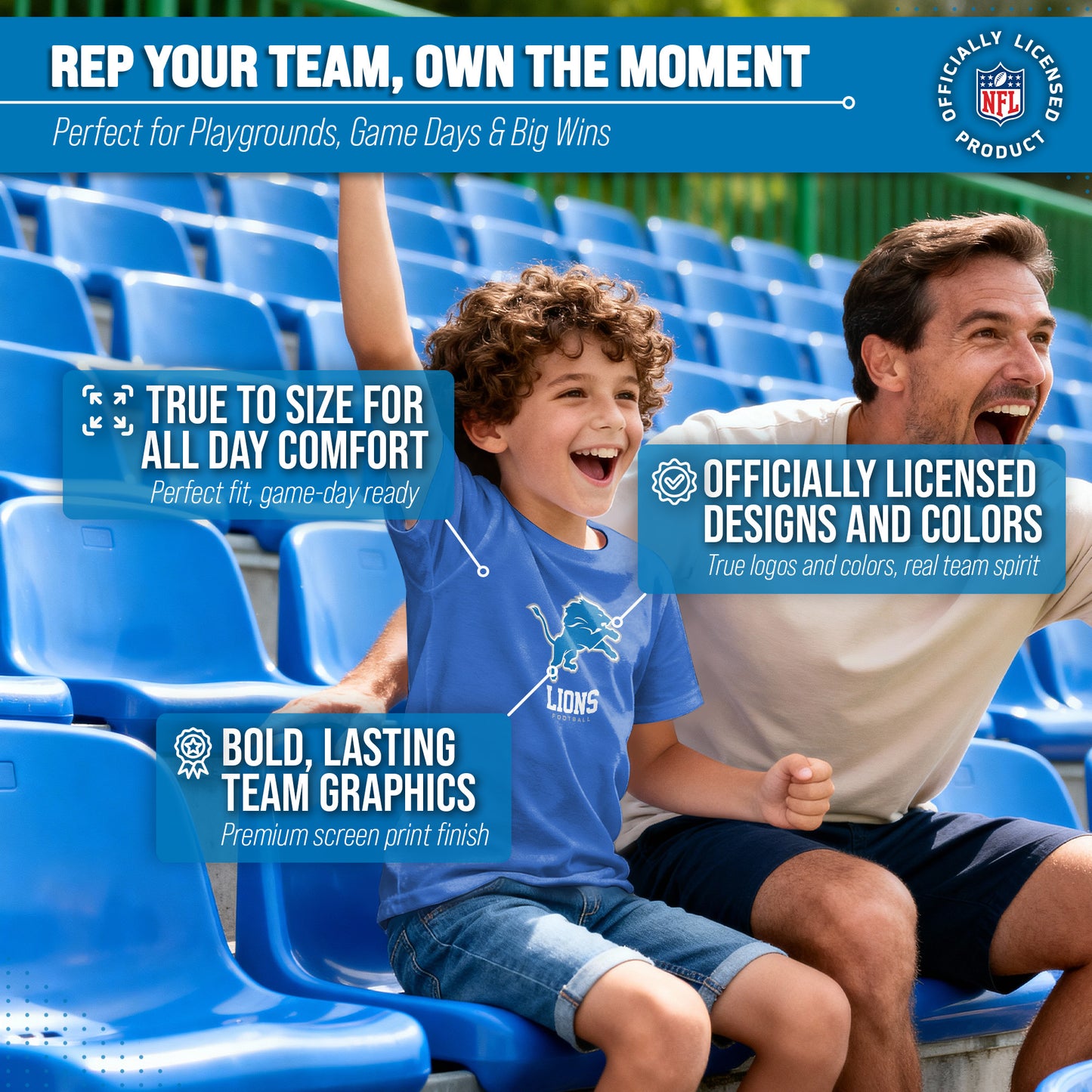 Detroit Lions Youth NFL Ultimate Fan Logo Short Sleeve T-Shirt - Royal