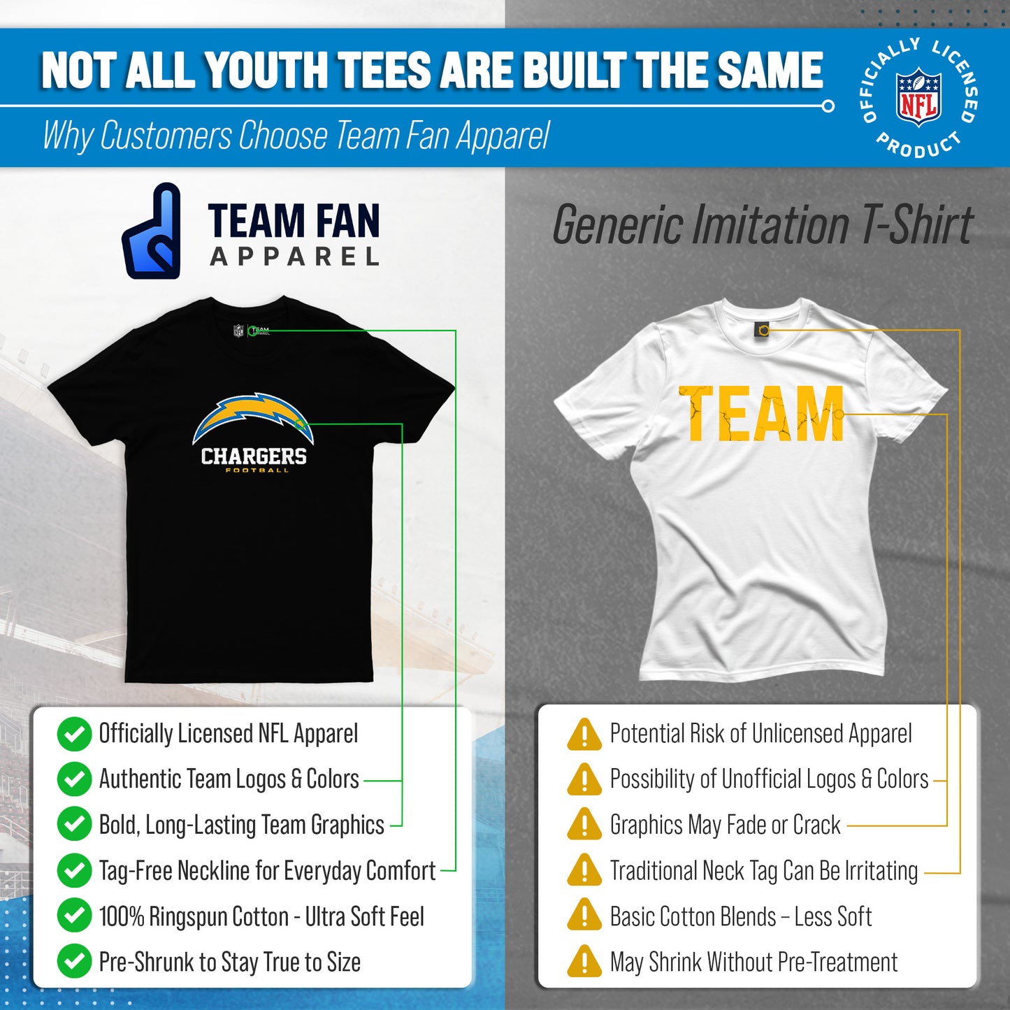 Los Angeles Chargers Youth NFL Ultimate Fan Logo Short Sleeve T-Shirt - Black