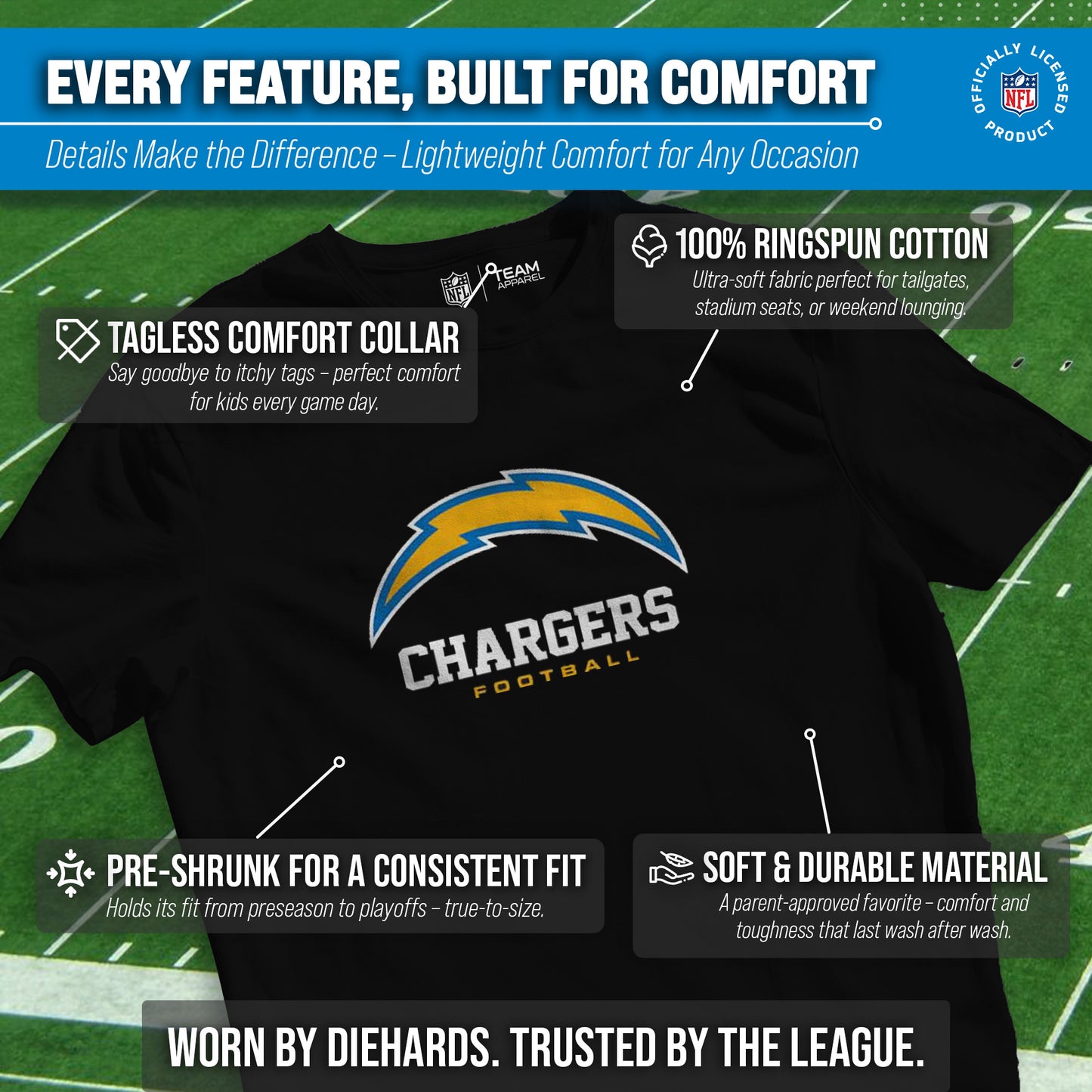 Los Angeles Chargers Youth NFL Ultimate Fan Logo Short Sleeve T-Shirt - Black