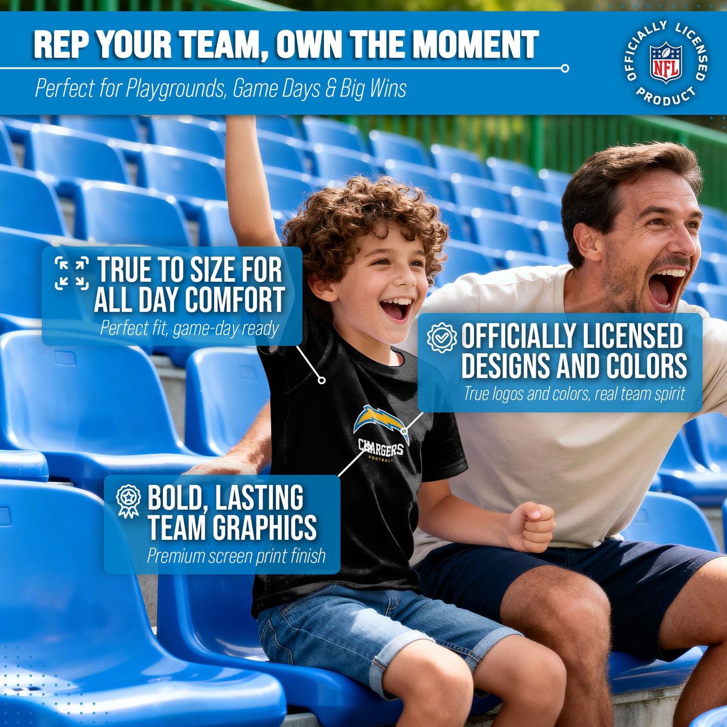 Los Angeles Chargers Youth NFL Ultimate Fan Logo Short Sleeve T-Shirt - Black