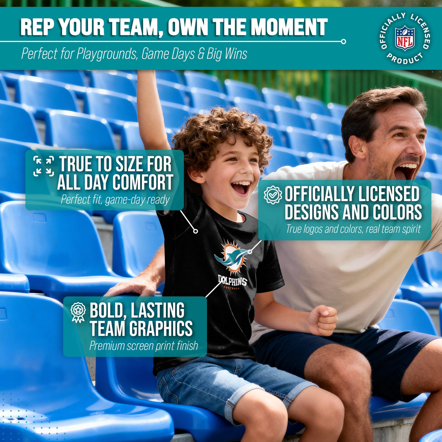 Miami Dolphins Youth NFL Ultimate Fan Logo Short Sleeve T-Shirt - Black