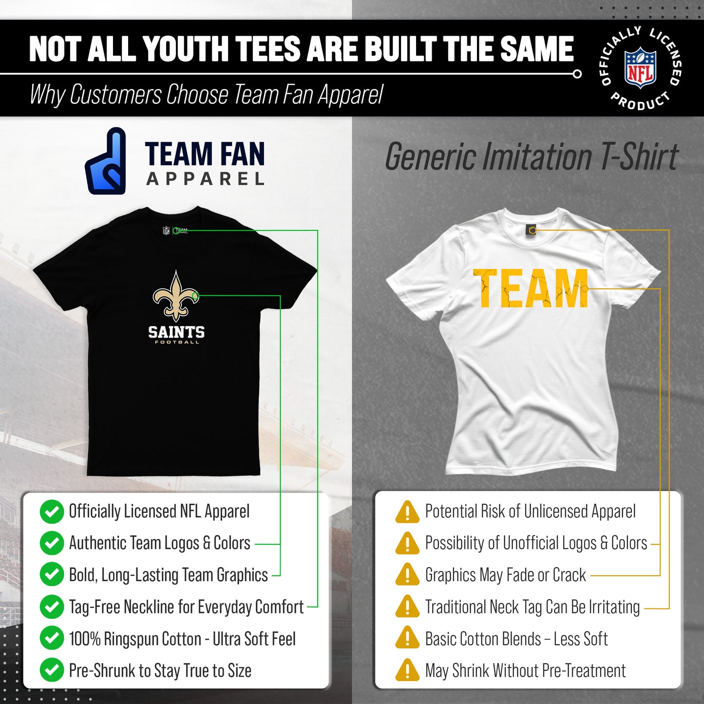 New Orleans Saints Youth NFL Ultimate Fan Logo Short Sleeve T-Shirt - Black