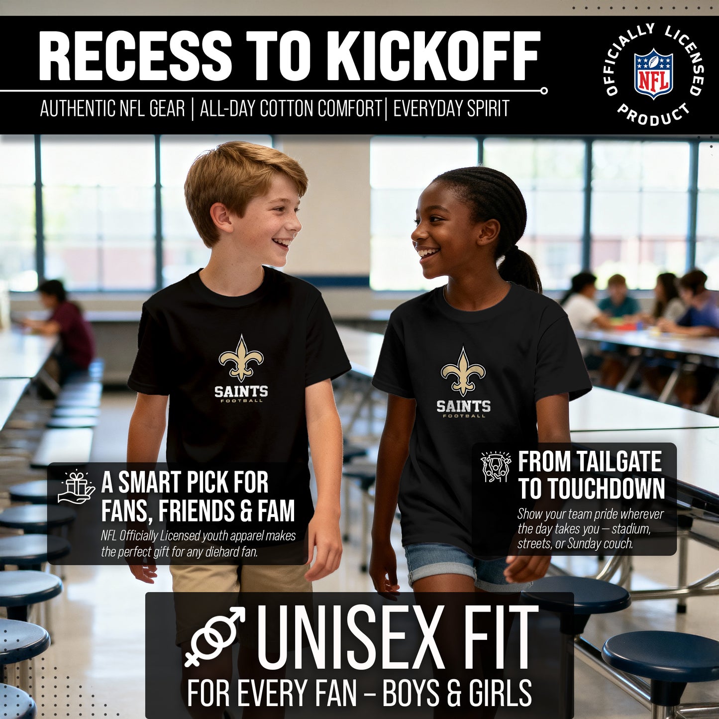 New Orleans Saints Youth NFL Ultimate Fan Logo Short Sleeve T-Shirt - Black