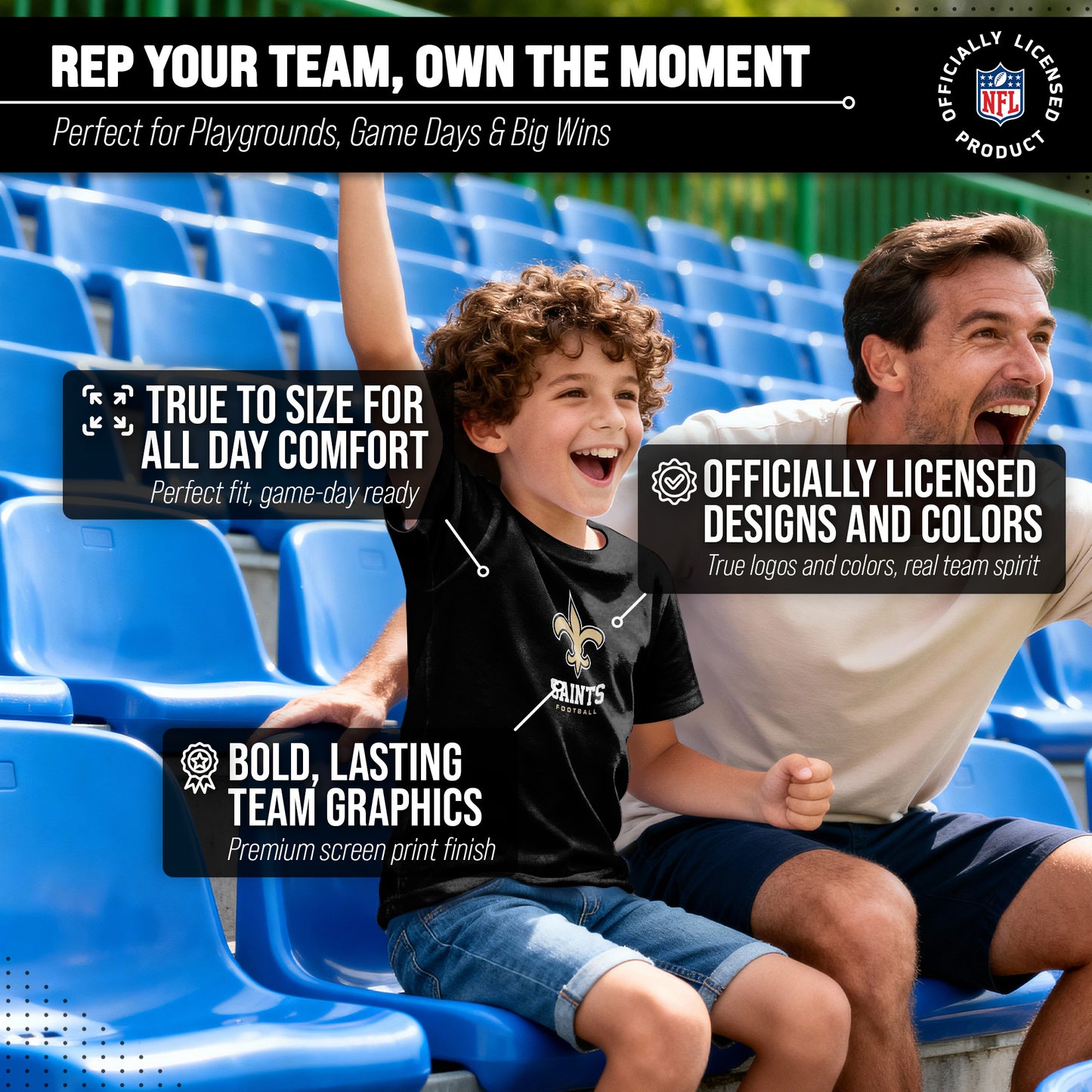 New Orleans Saints Youth NFL Ultimate Fan Logo Short Sleeve T-Shirt - Black