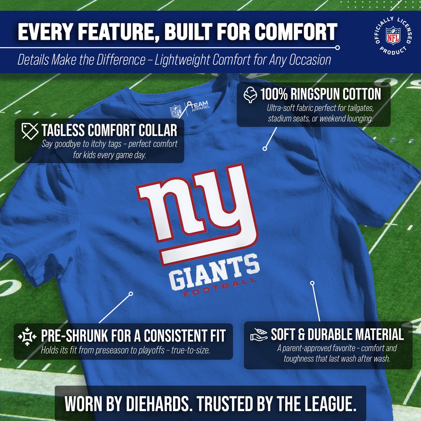 New York Giants Youth NFL Ultimate Fan Logo Short Sleeve T-Shirt - Royal