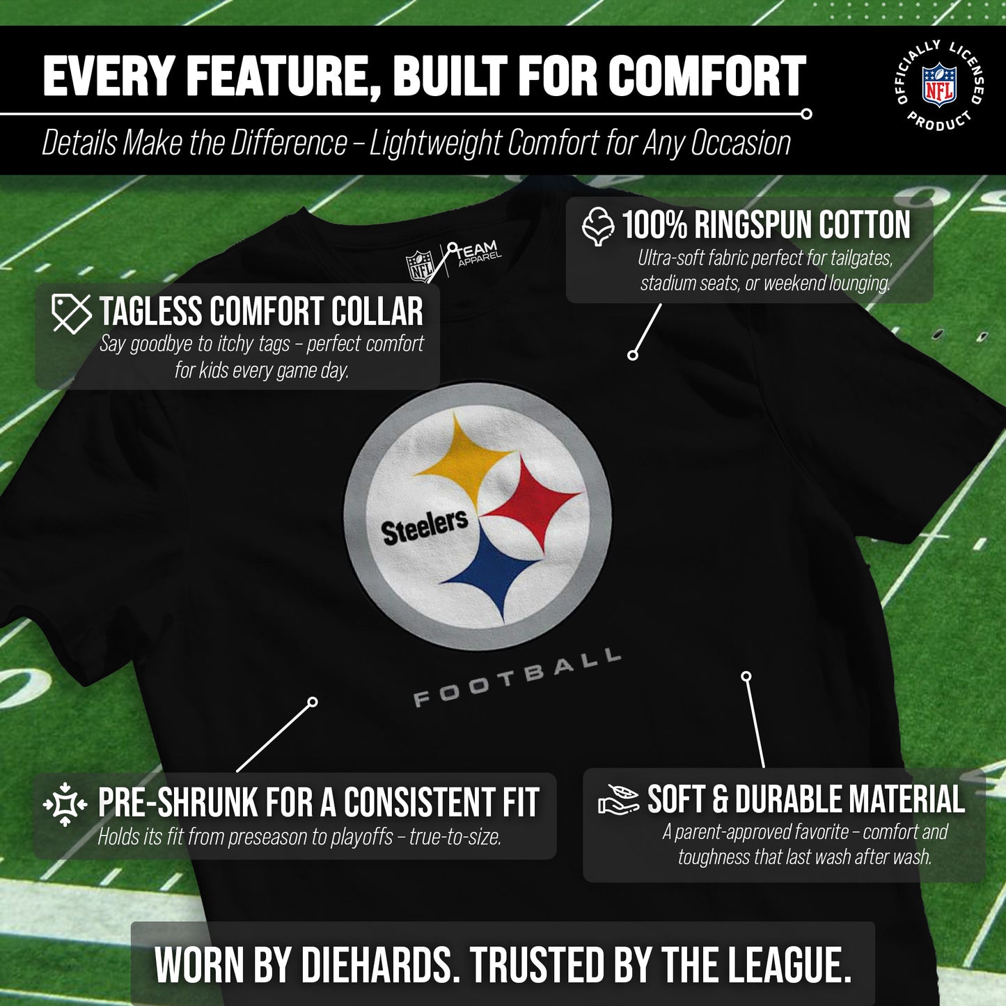 Pittsburgh Steelers Youth NFL Ultimate Fan Logo Short Sleeve T-Shirt - Black