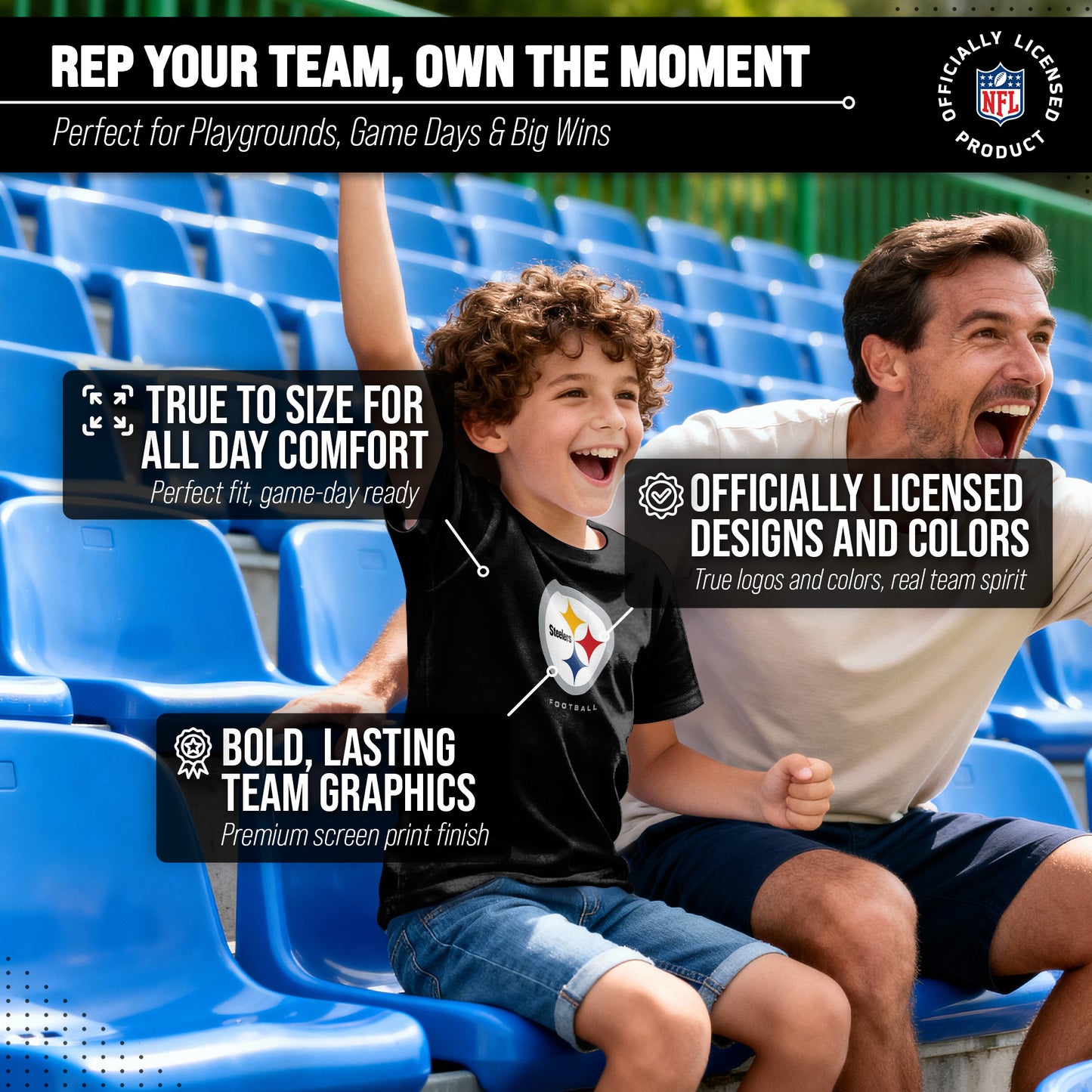 Pittsburgh Steelers Youth NFL Ultimate Fan Logo Short Sleeve T-Shirt - Black