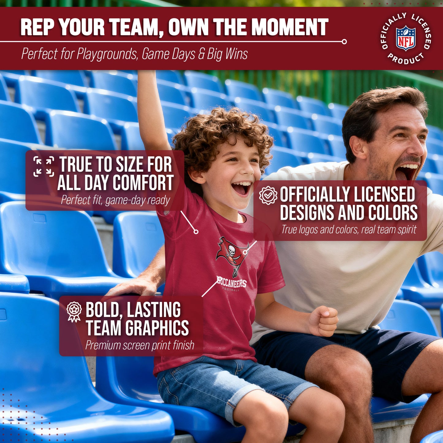 Tampa Bay Buccaneers Youth NFL Ultimate Fan Logo Short Sleeve T-Shirt - Cardinal