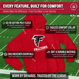 Atlanta Falcons Youth NFL Ultimate Fan Logo Fleece Hooded Sweatshirt -Tagless Football Pullover For Kids - Red